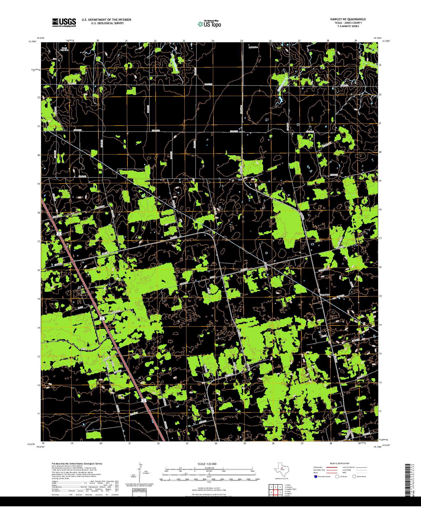 USGS US TOPO 7.5-MINUTE MAP FOR HAWLEY NE, TX 2019