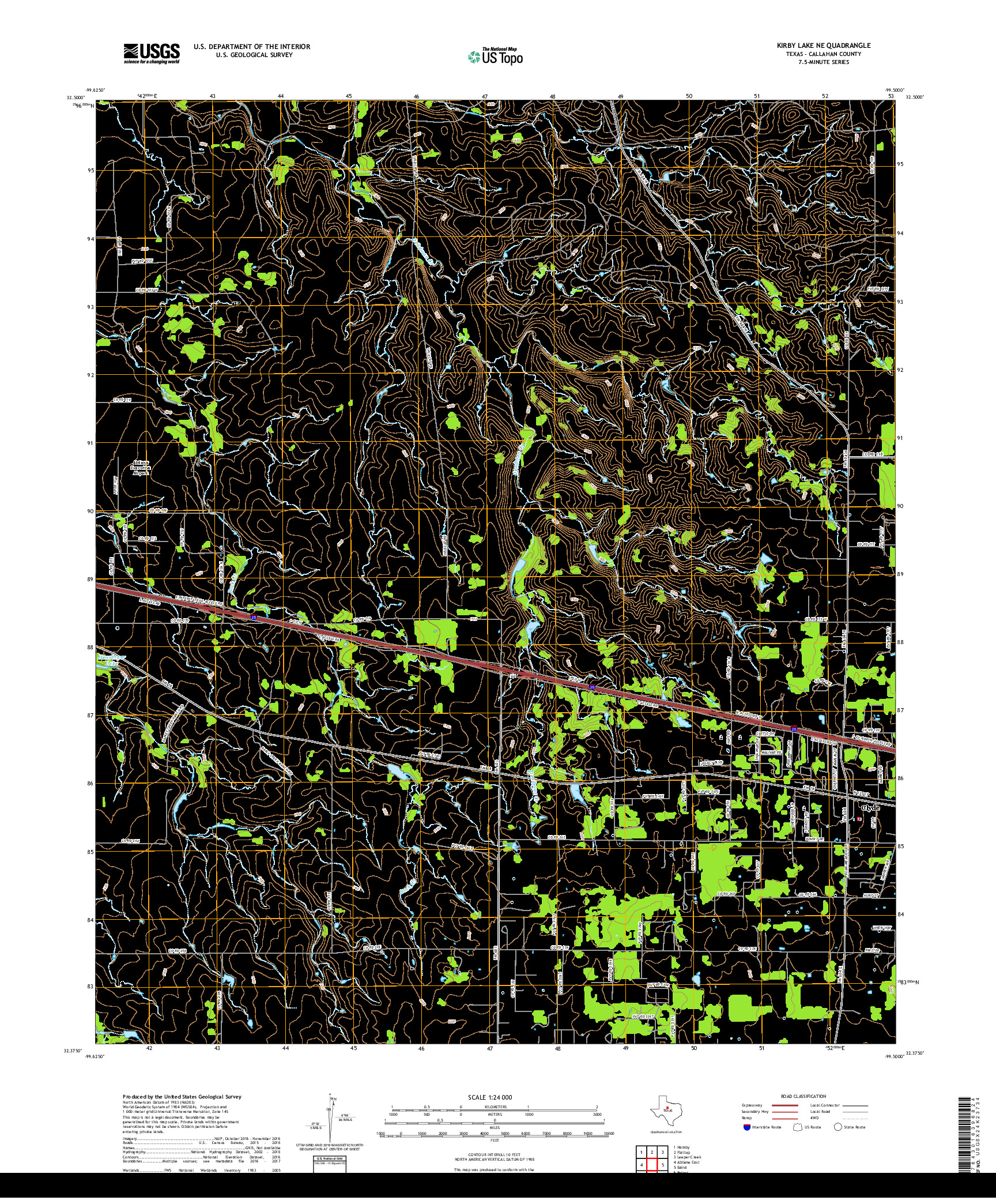 USGS US TOPO 7.5-MINUTE MAP FOR KIRBY LAKE NE, TX 2019
