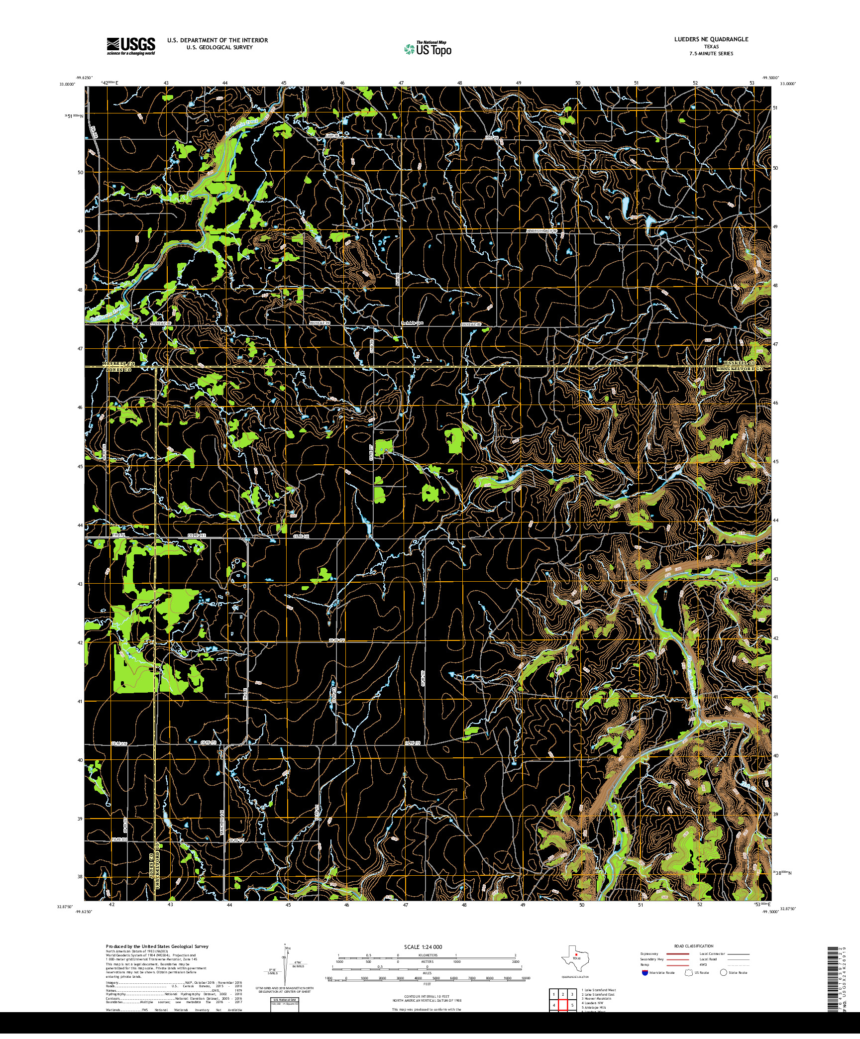 USGS US TOPO 7.5-MINUTE MAP FOR LUEDERS NE, TX 2019