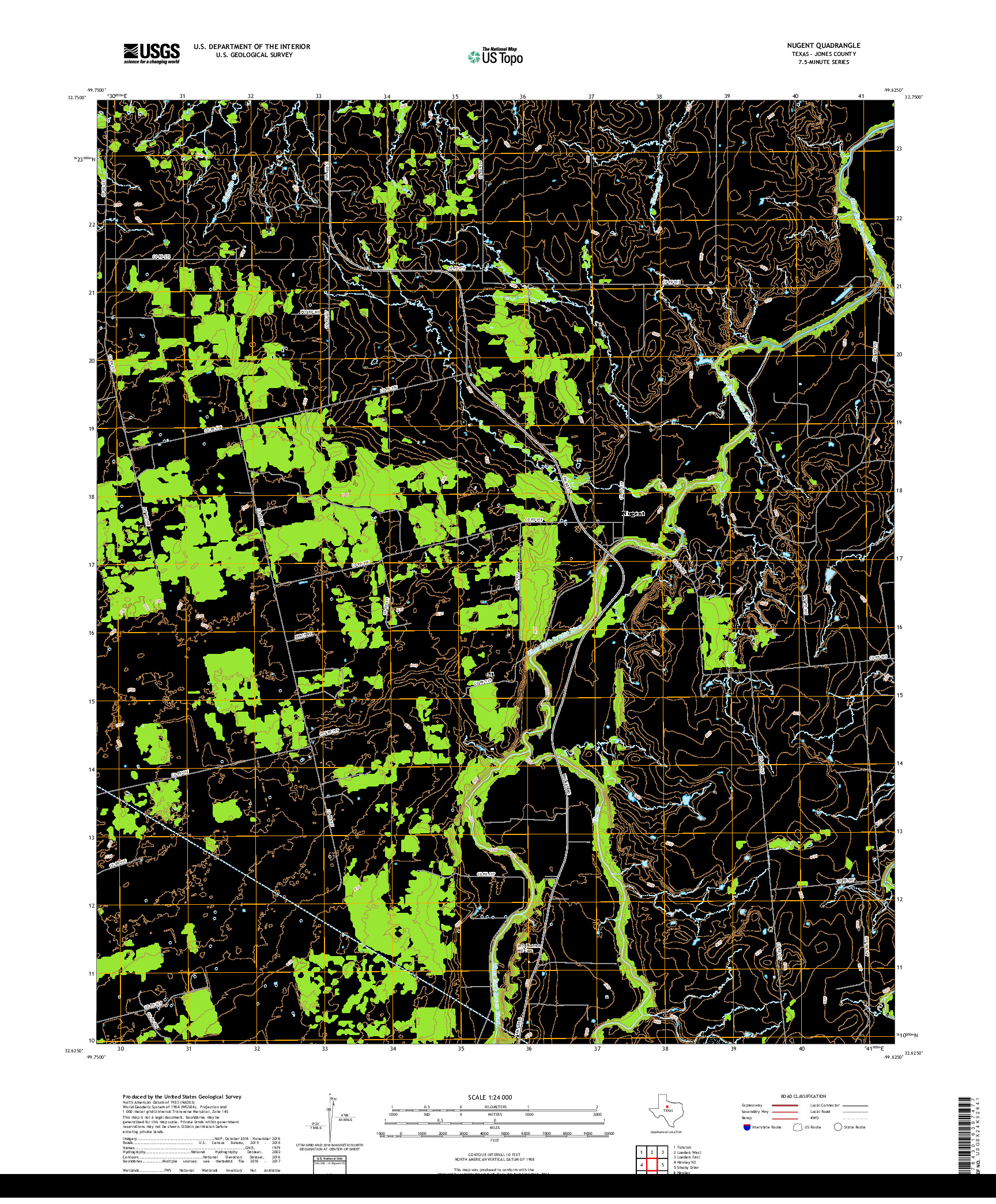 USGS US TOPO 7.5-MINUTE MAP FOR NUGENT, TX 2019