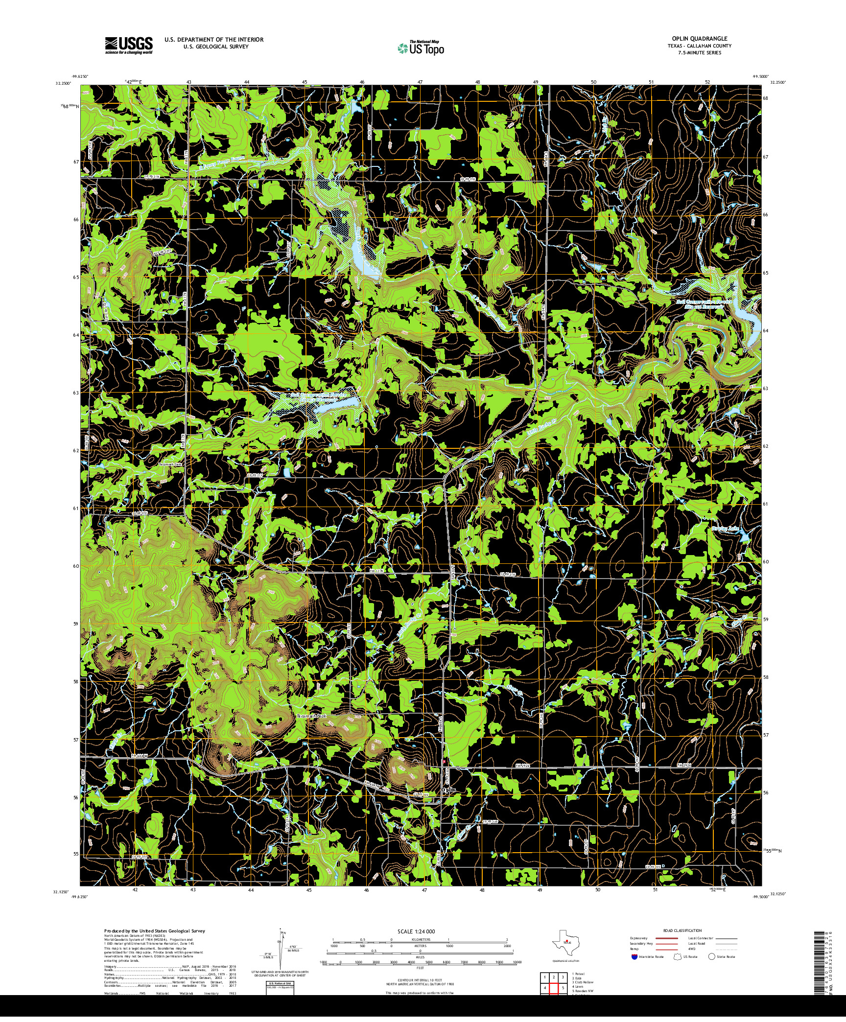 USGS US TOPO 7.5-MINUTE MAP FOR OPLIN, TX 2019