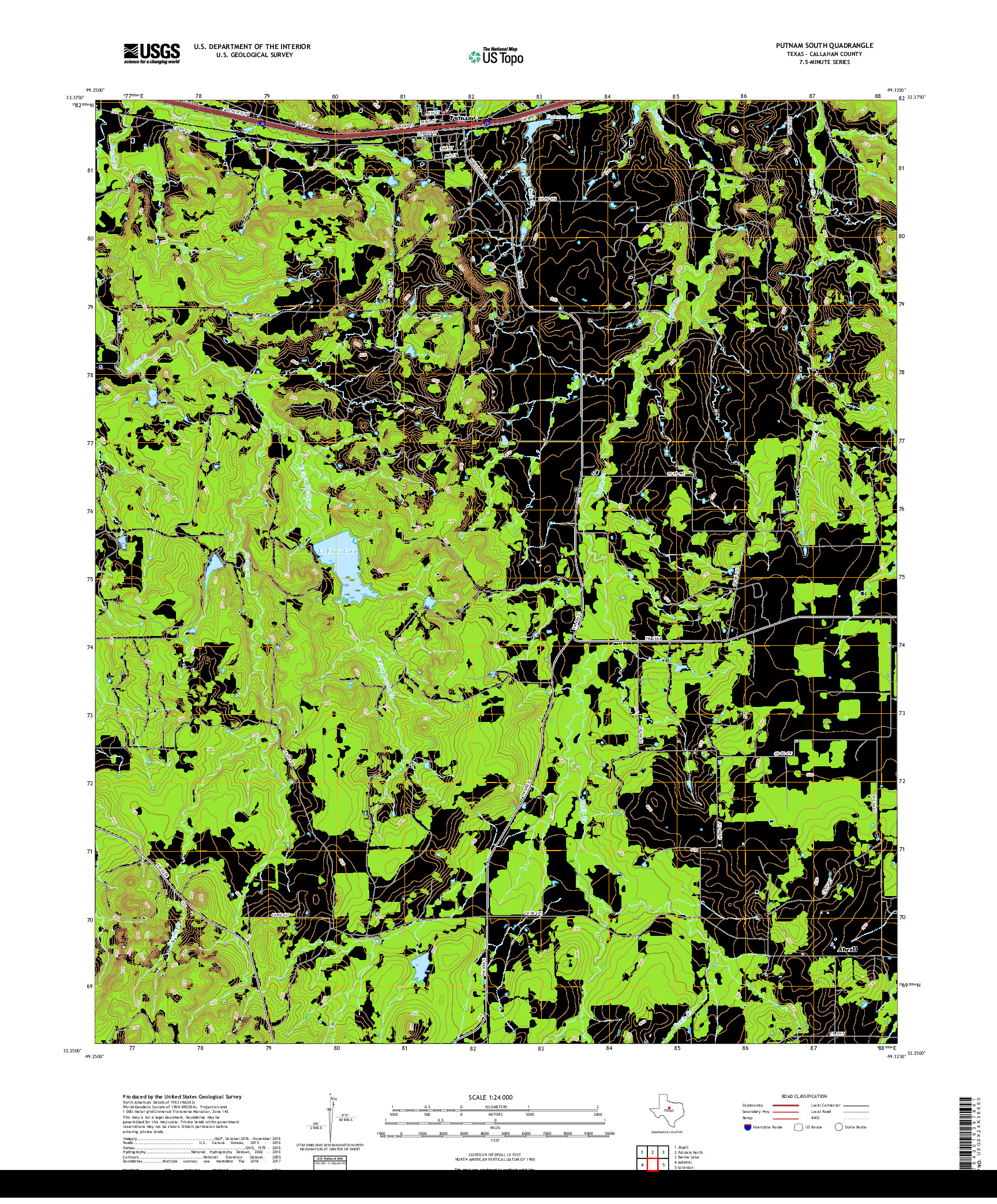 USGS US TOPO 7.5-MINUTE MAP FOR PUTNAM SOUTH, TX 2019