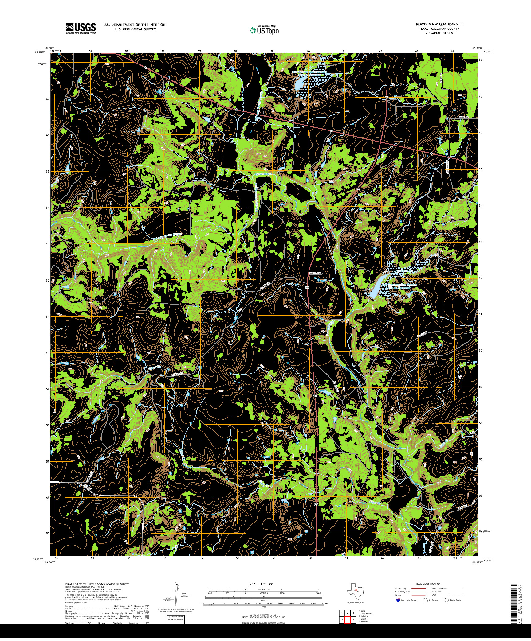 USGS US TOPO 7.5-MINUTE MAP FOR ROWDEN NW, TX 2019