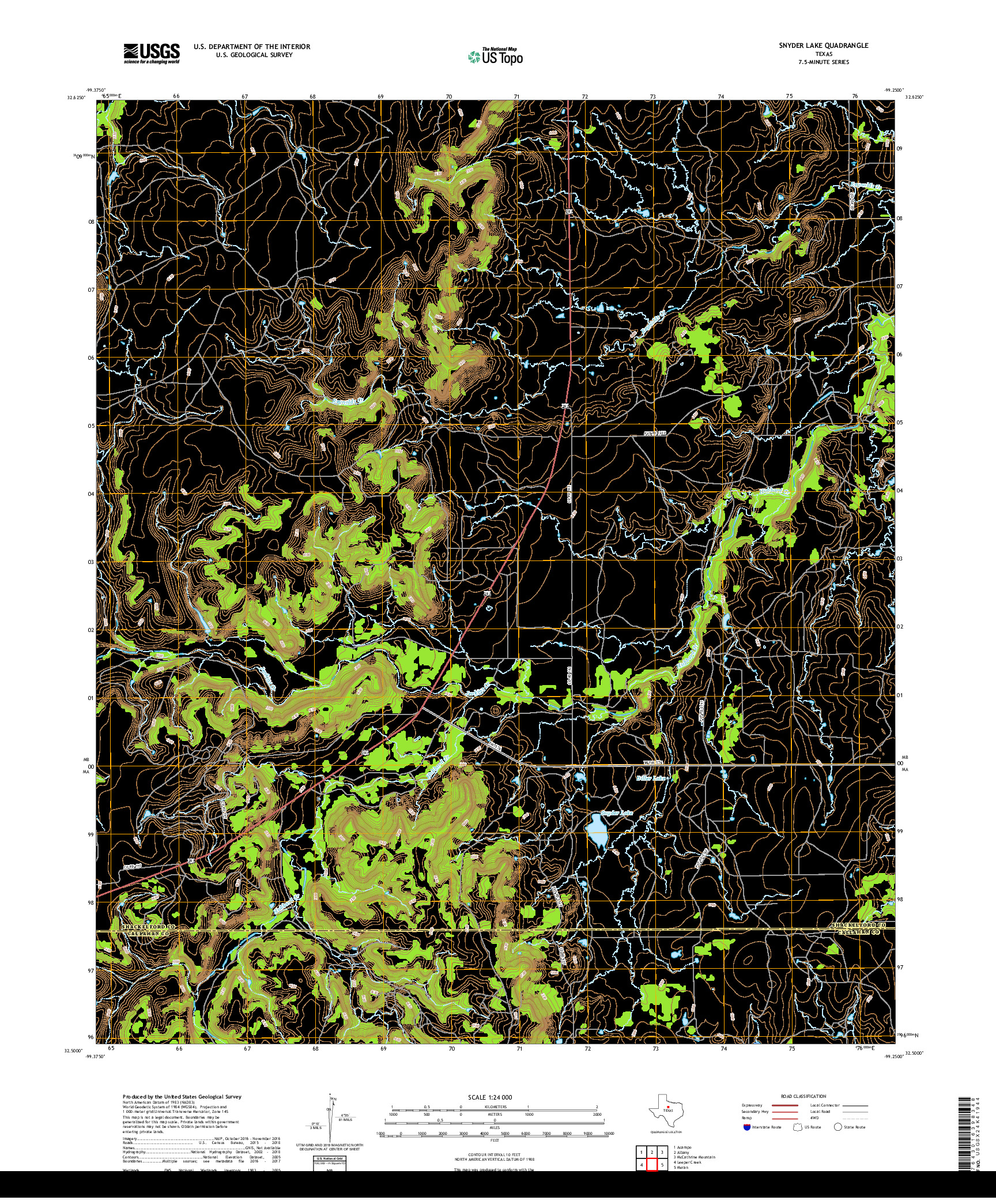 USGS US TOPO 7.5-MINUTE MAP FOR SNYDER LAKE, TX 2019