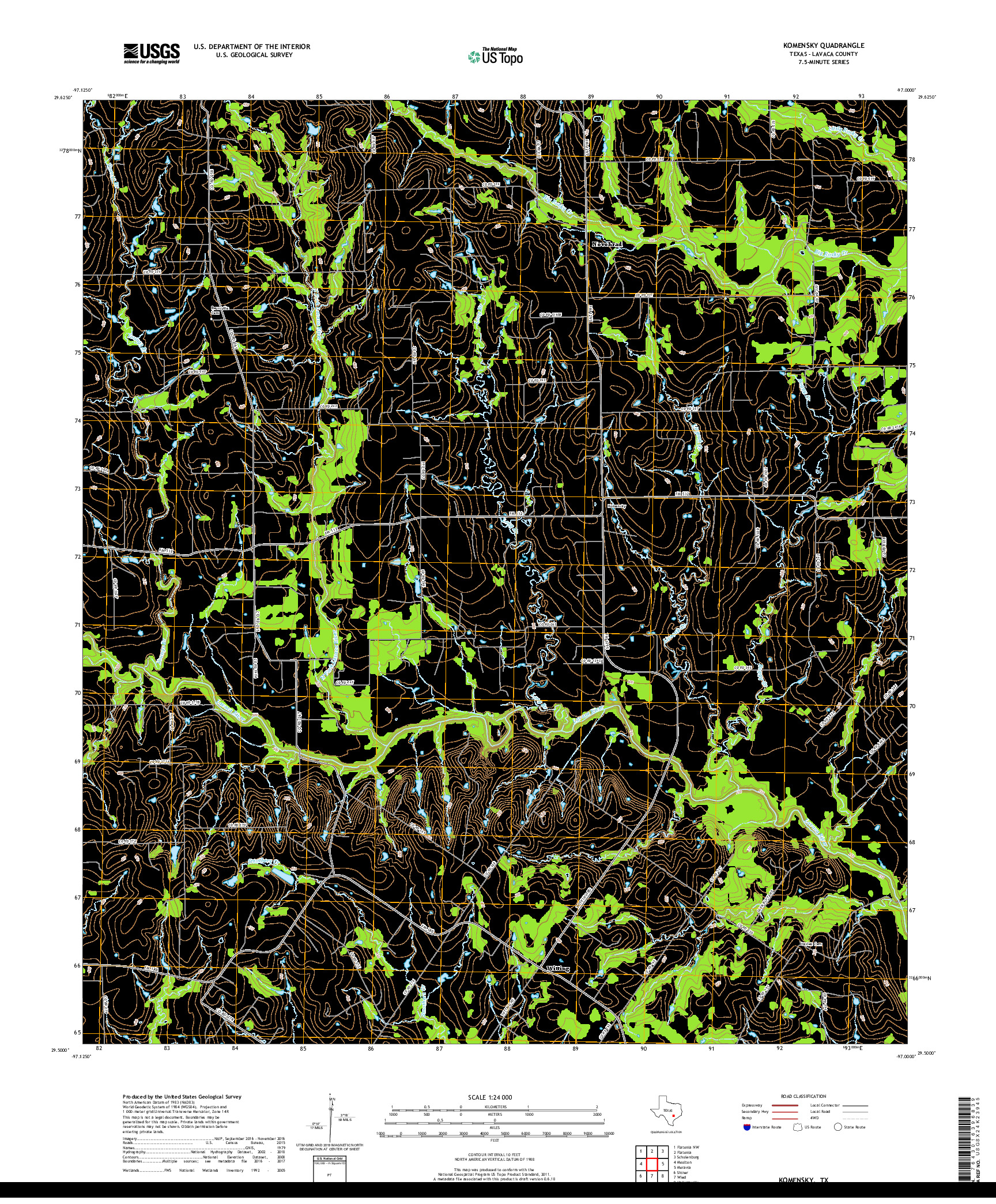 USGS US TOPO 7.5-MINUTE MAP FOR KOMENSKY, TX 2019
