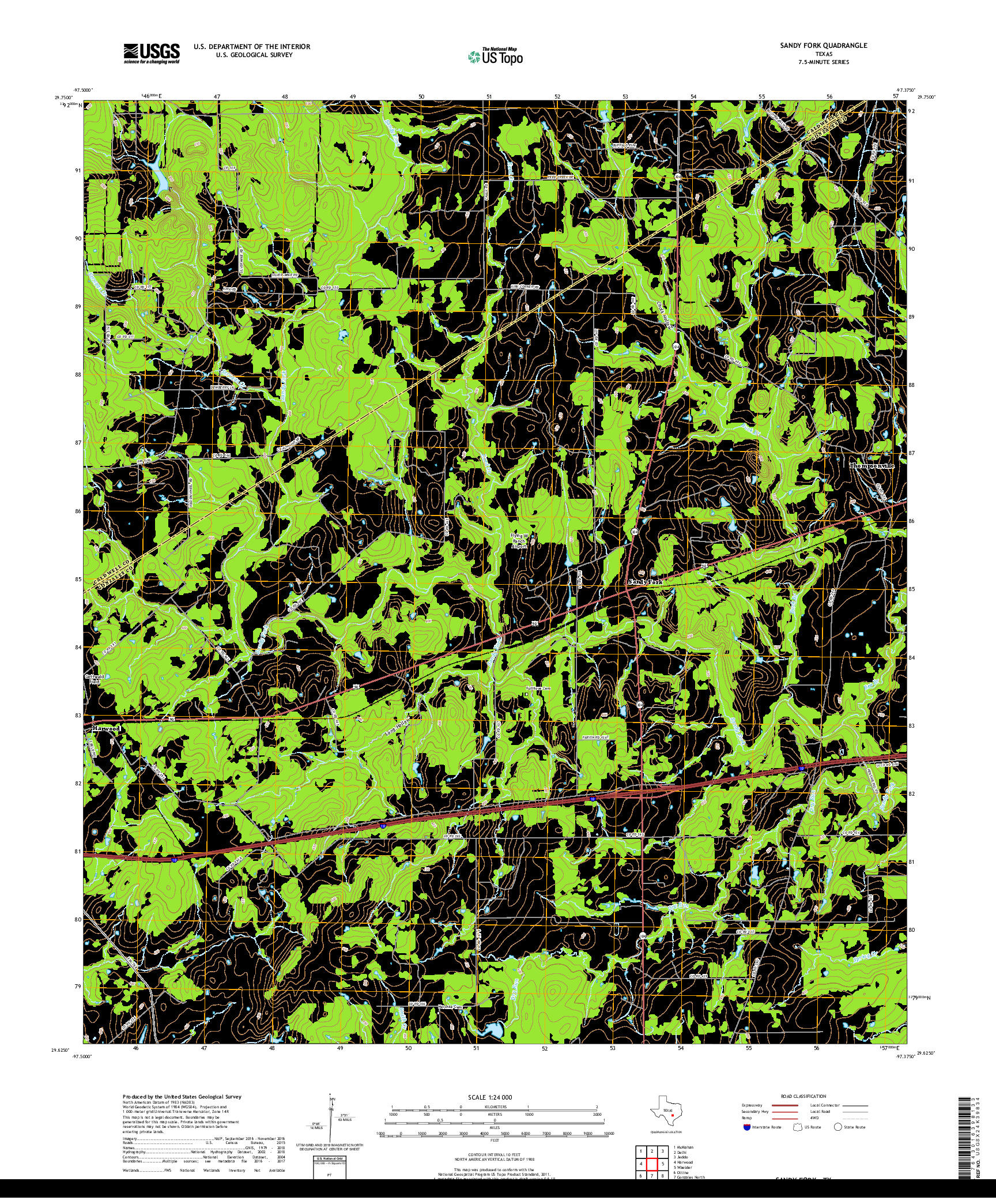 USGS US TOPO 7.5-MINUTE MAP FOR SANDY FORK, TX 2019