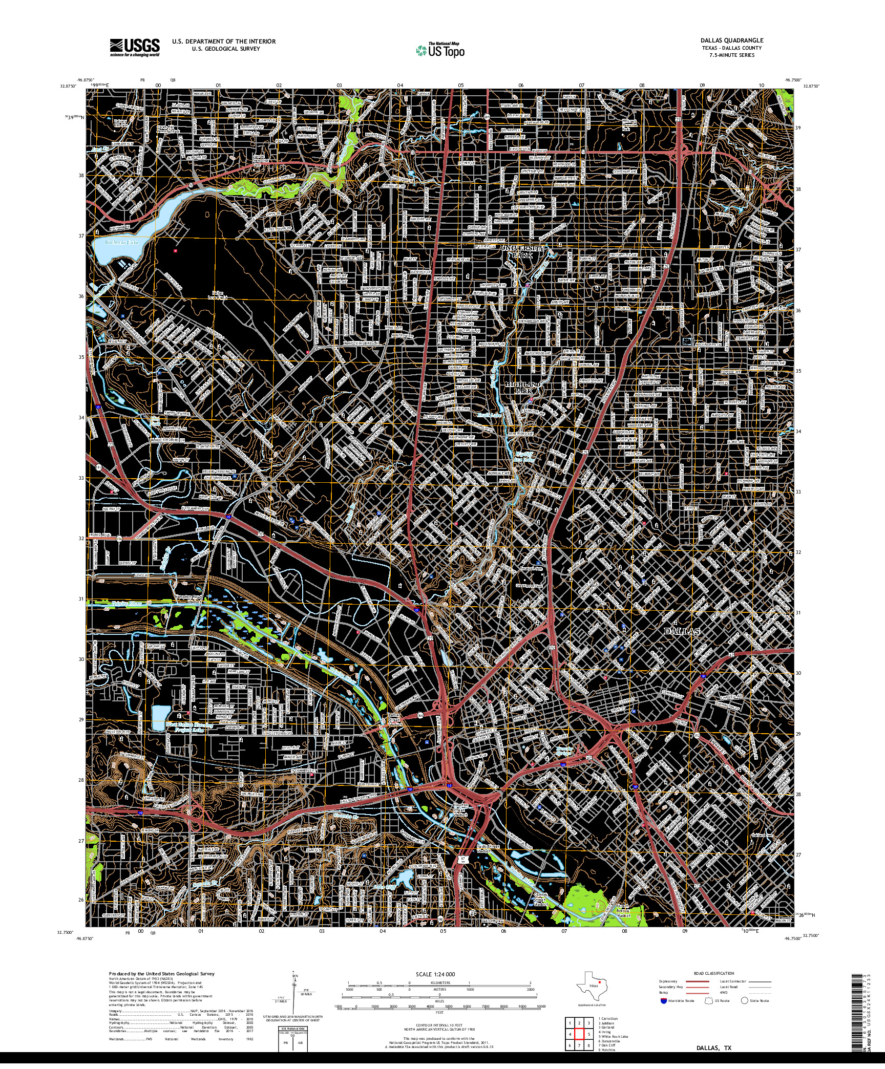 USGS US TOPO 7.5-MINUTE MAP FOR DALLAS, TX 2019