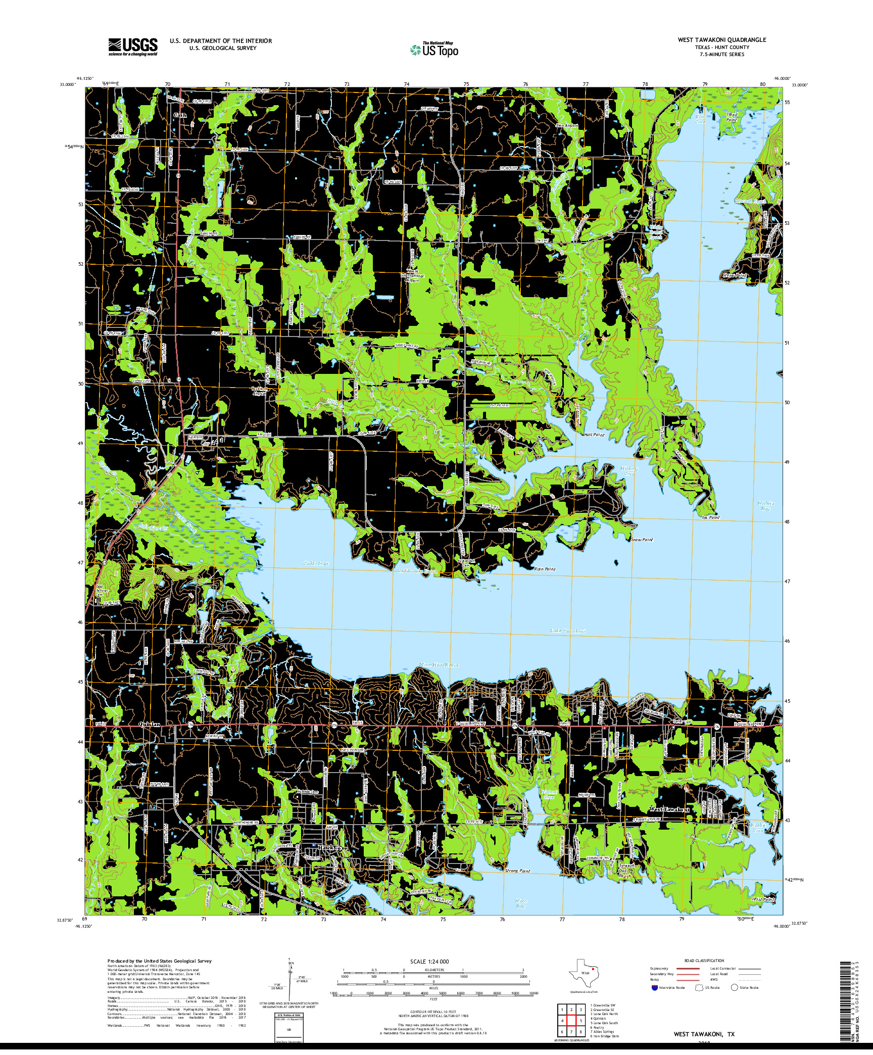 USGS US TOPO 7.5-MINUTE MAP FOR WEST TAWAKONI, TX 2019