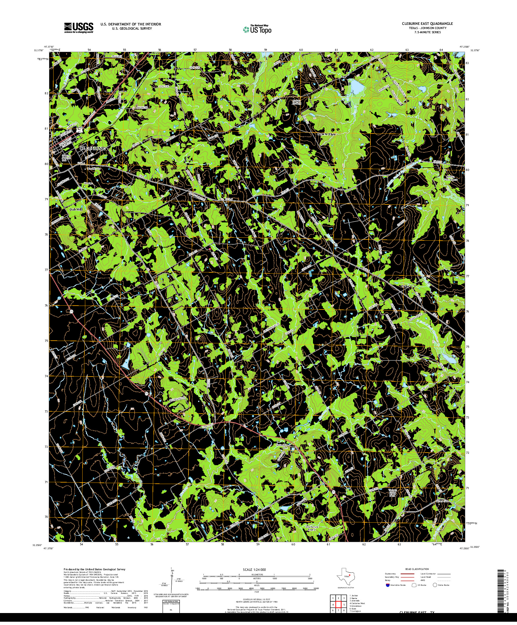 USGS US TOPO 7.5-MINUTE MAP FOR CLEBURNE EAST, TX 2019