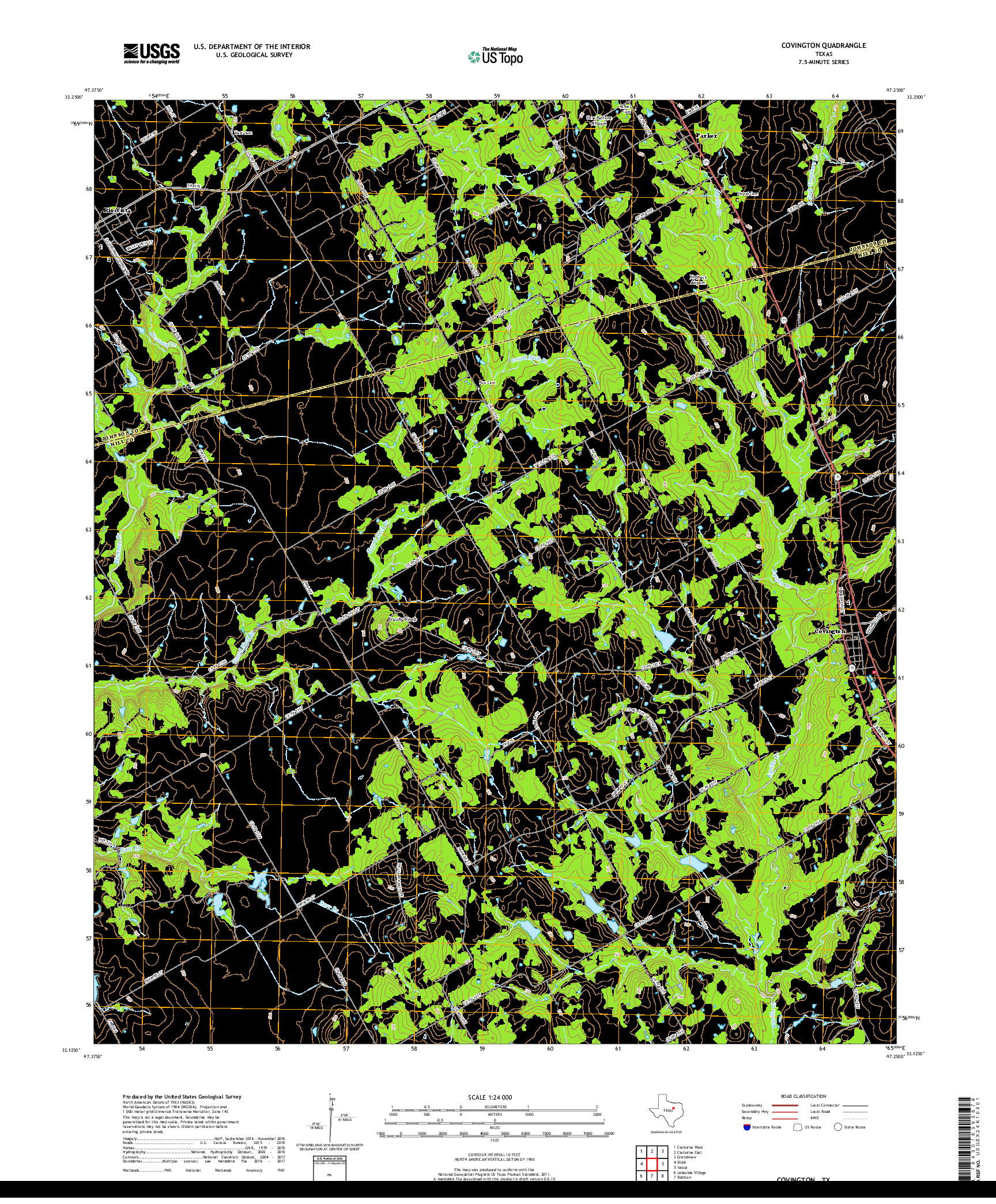 USGS US TOPO 7.5-MINUTE MAP FOR COVINGTON, TX 2019