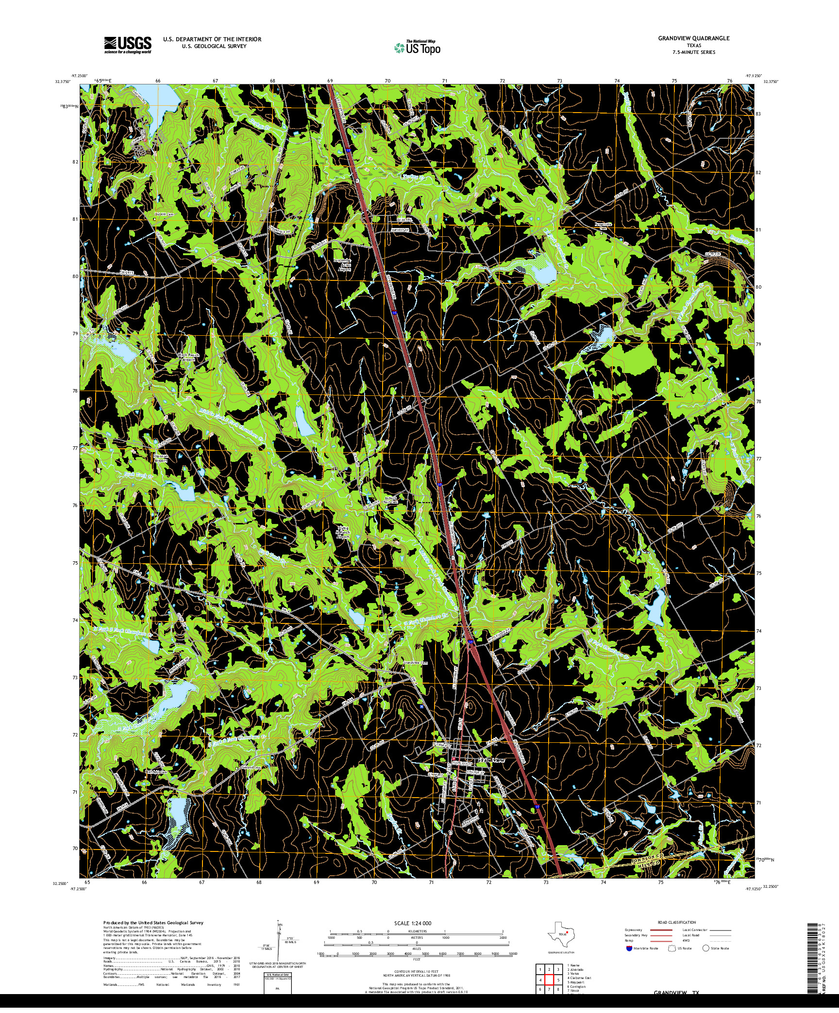 USGS US TOPO 7.5-MINUTE MAP FOR GRANDVIEW, TX 2019