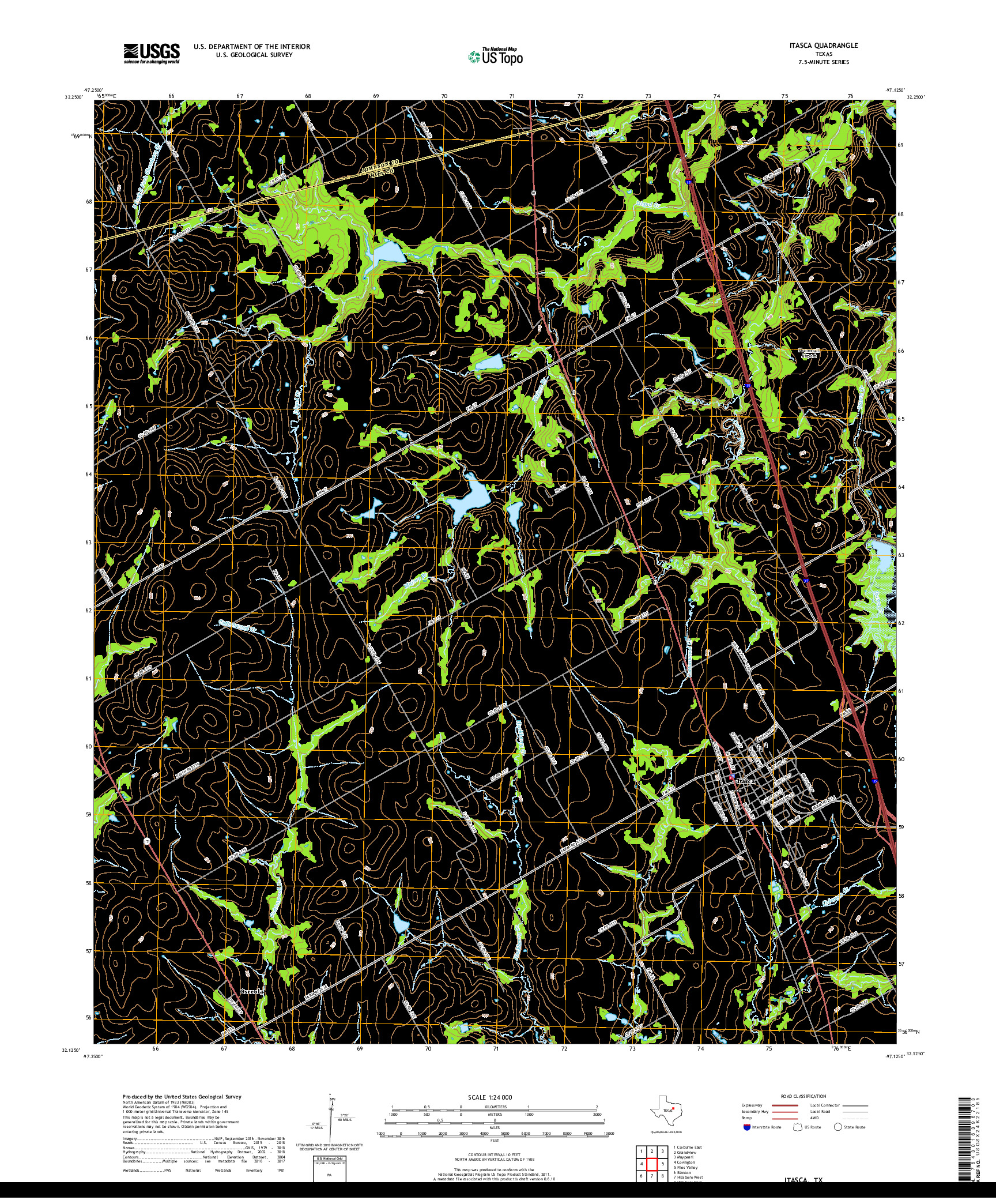 USGS US TOPO 7.5-MINUTE MAP FOR ITASCA, TX 2019