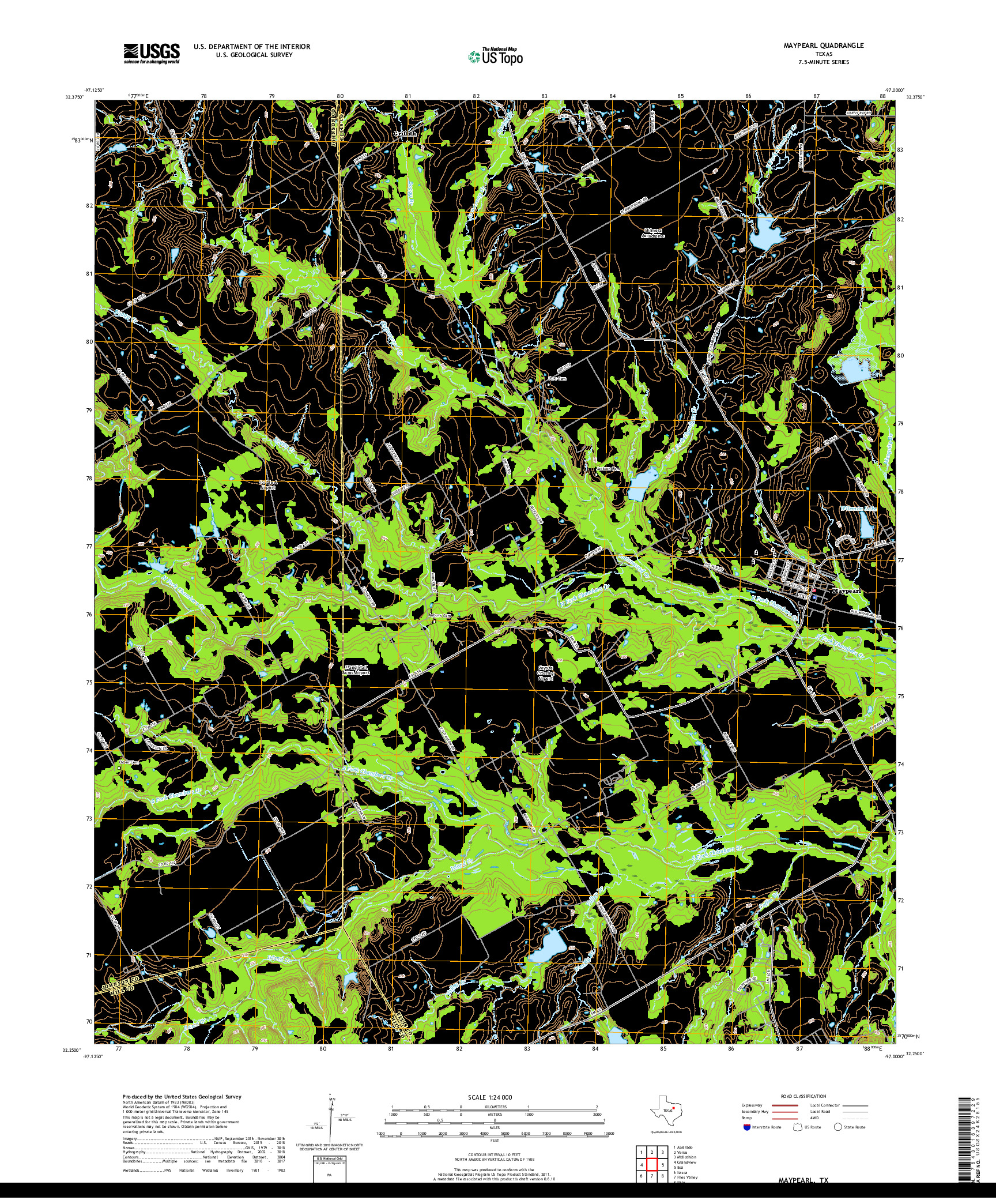 USGS US TOPO 7.5-MINUTE MAP FOR MAYPEARL, TX 2019