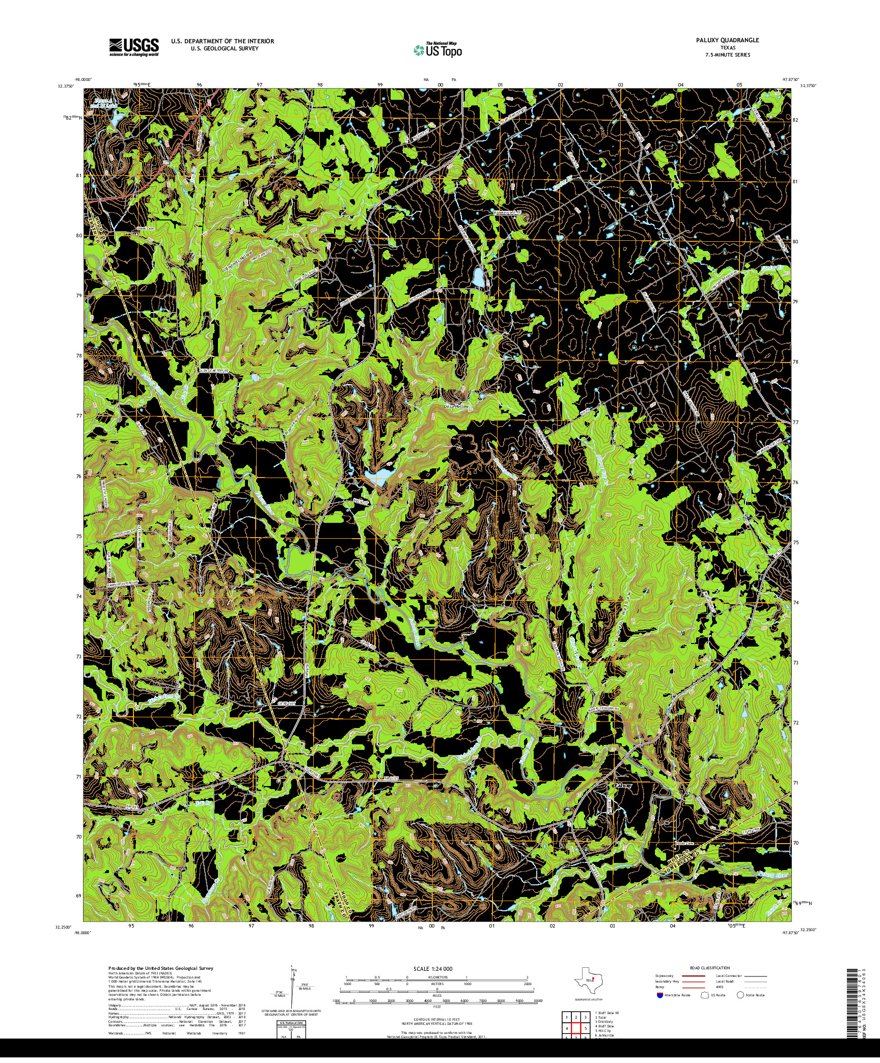 USGS US TOPO 7.5-MINUTE MAP FOR PALUXY, TX 2019