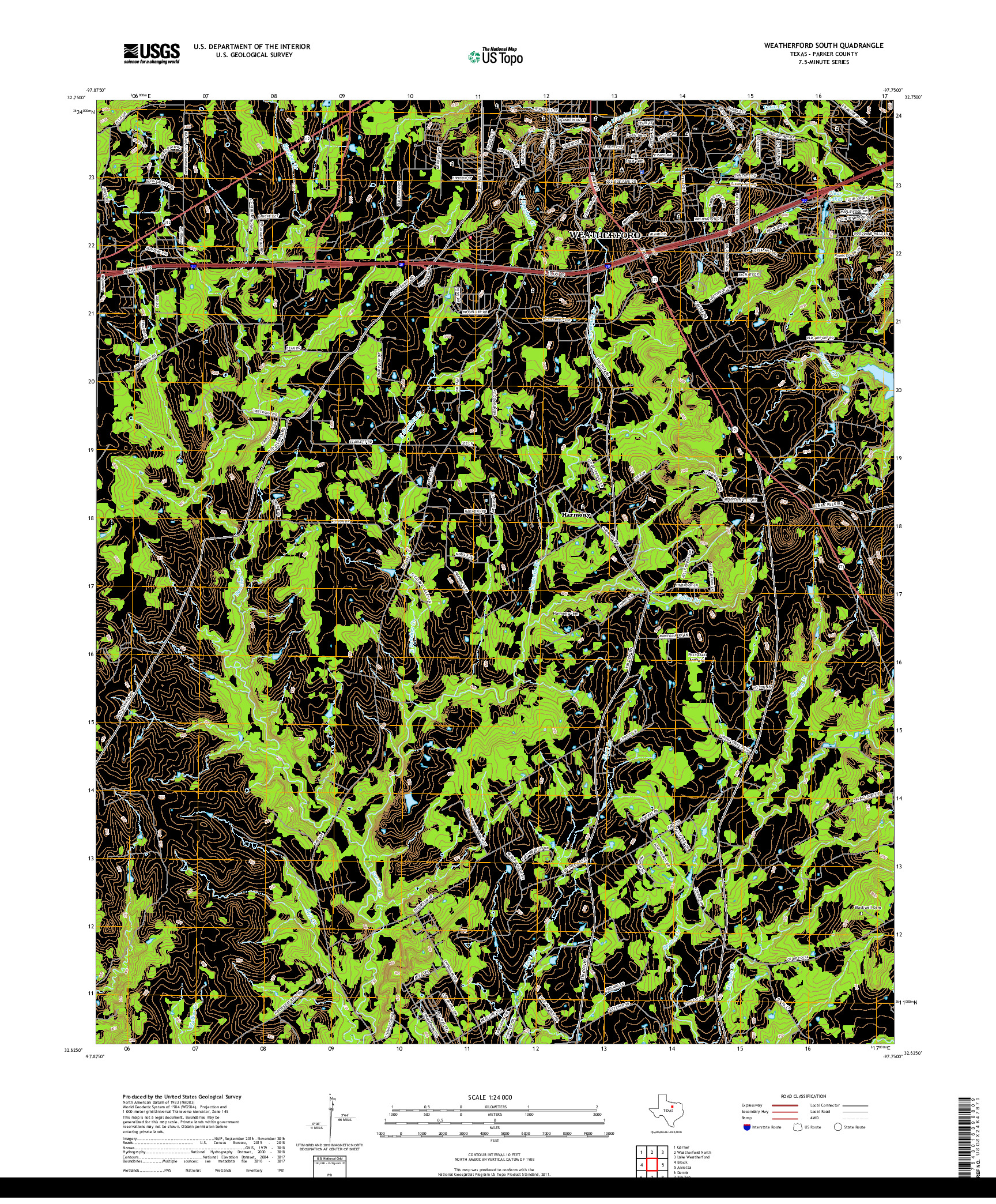 USGS US TOPO 7.5-MINUTE MAP FOR WEATHERFORD SOUTH, TX 2019