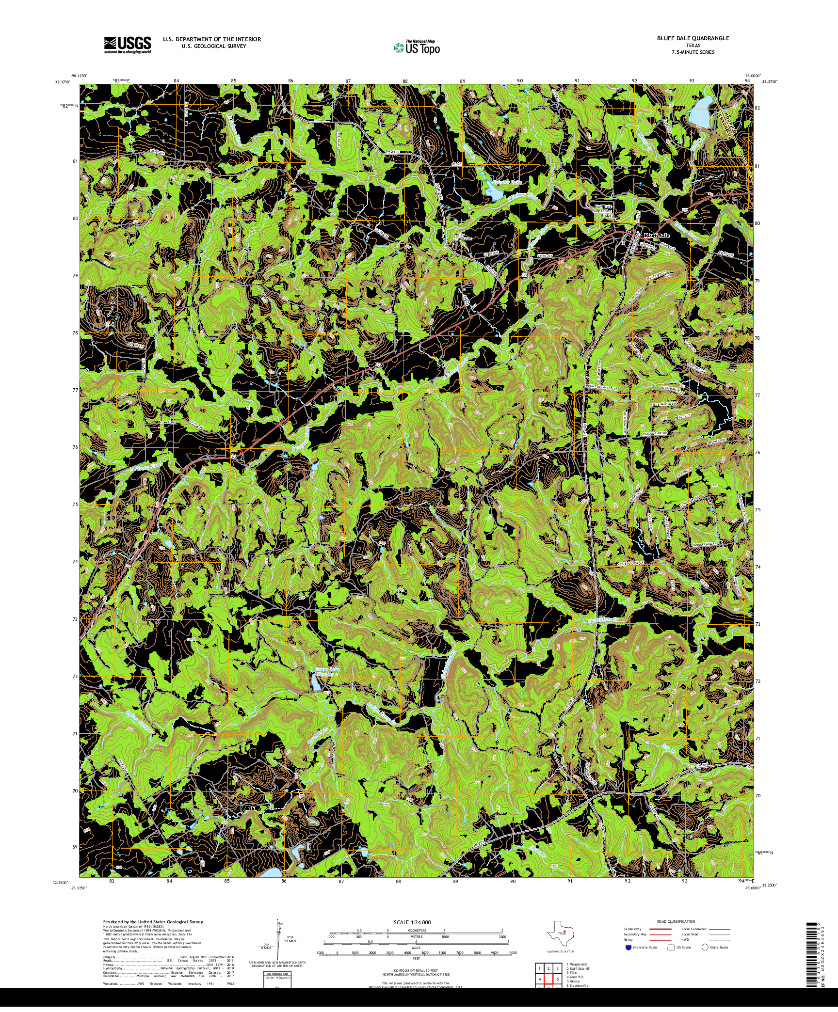 USGS US TOPO 7.5-MINUTE MAP FOR BLUFF DALE, TX 2019