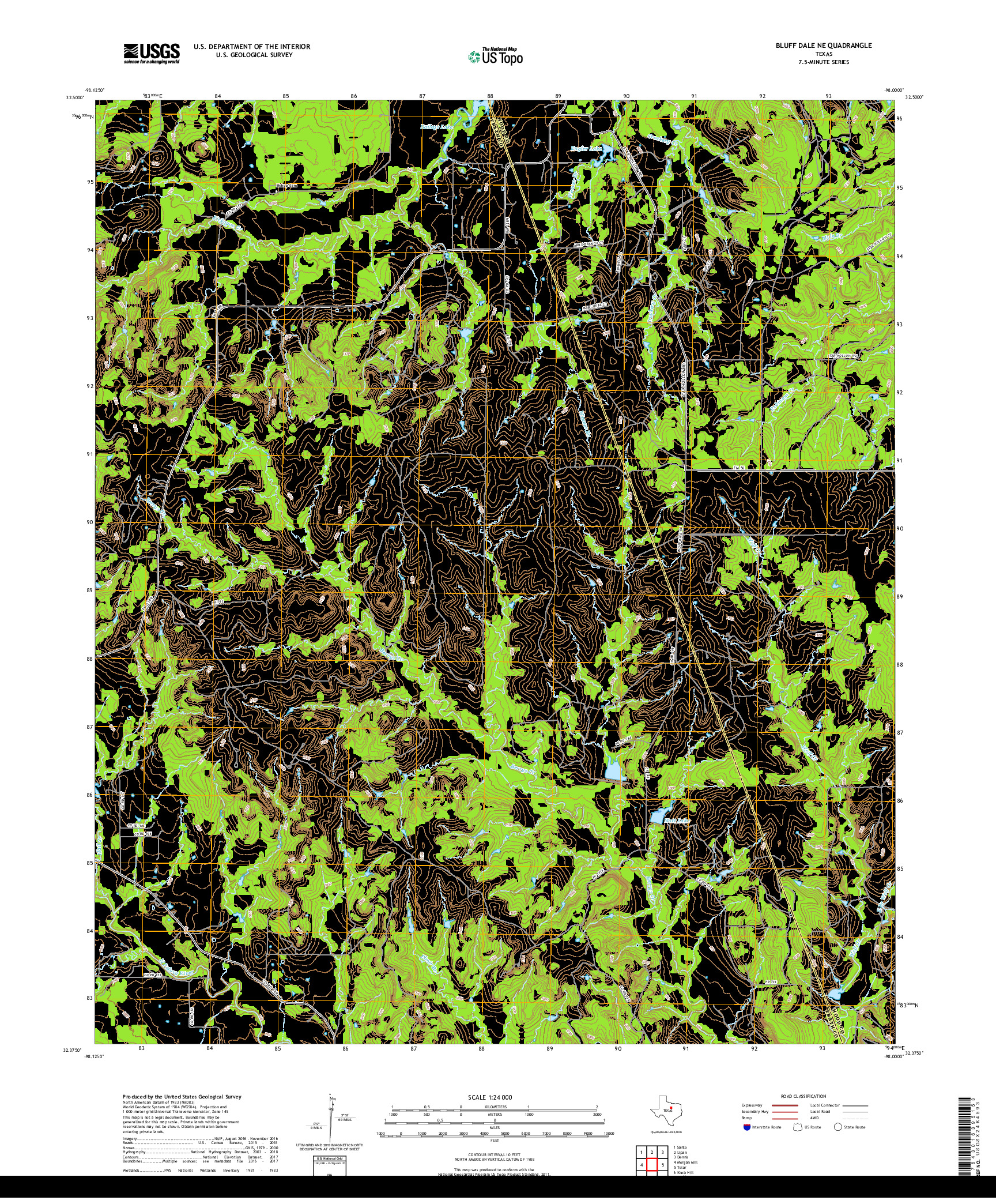 USGS US TOPO 7.5-MINUTE MAP FOR BLUFF DALE NE, TX 2019