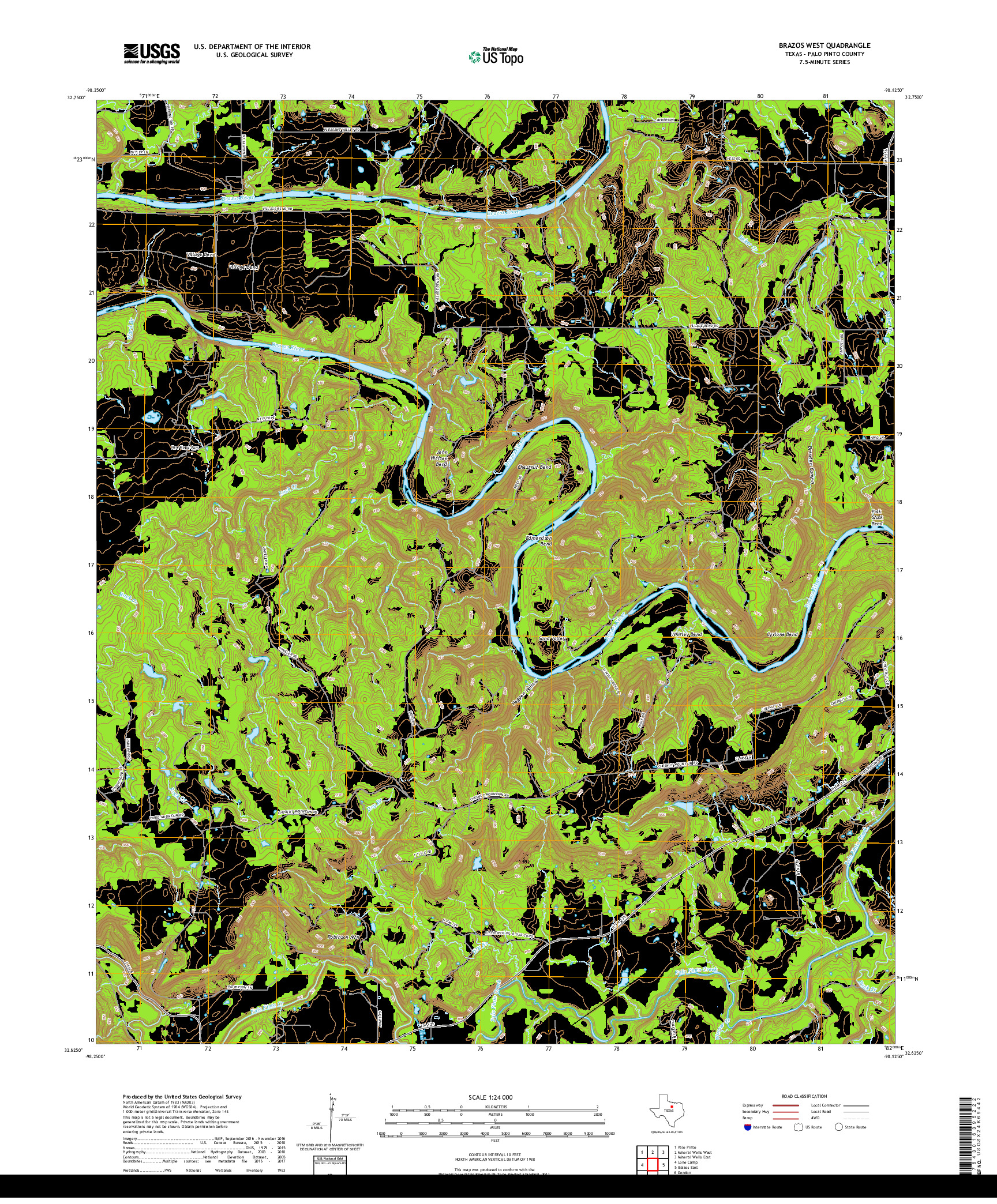 USGS US TOPO 7.5-MINUTE MAP FOR BRAZOS WEST, TX 2019