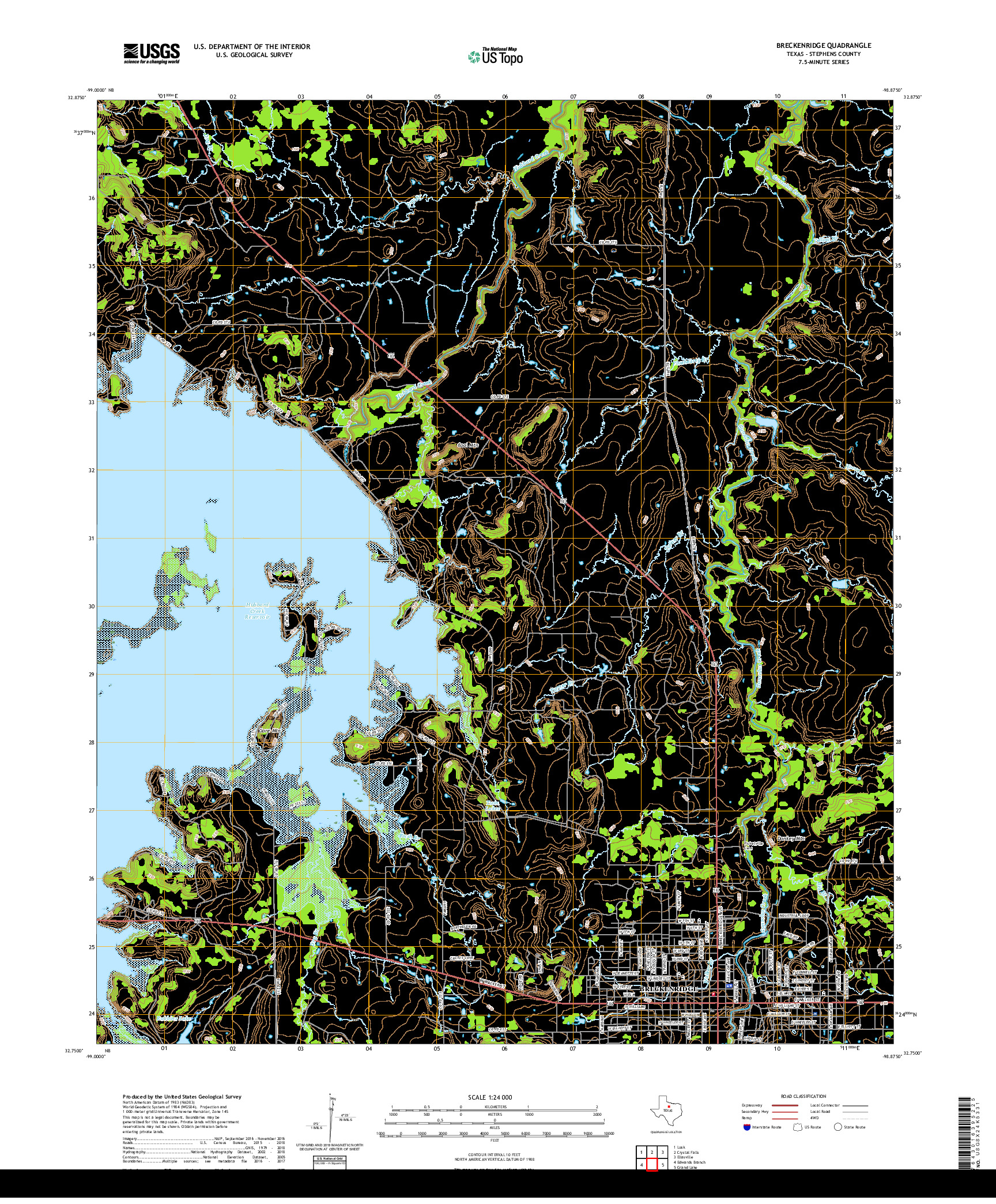 USGS US TOPO 7.5-MINUTE MAP FOR BRECKENRIDGE, TX 2019