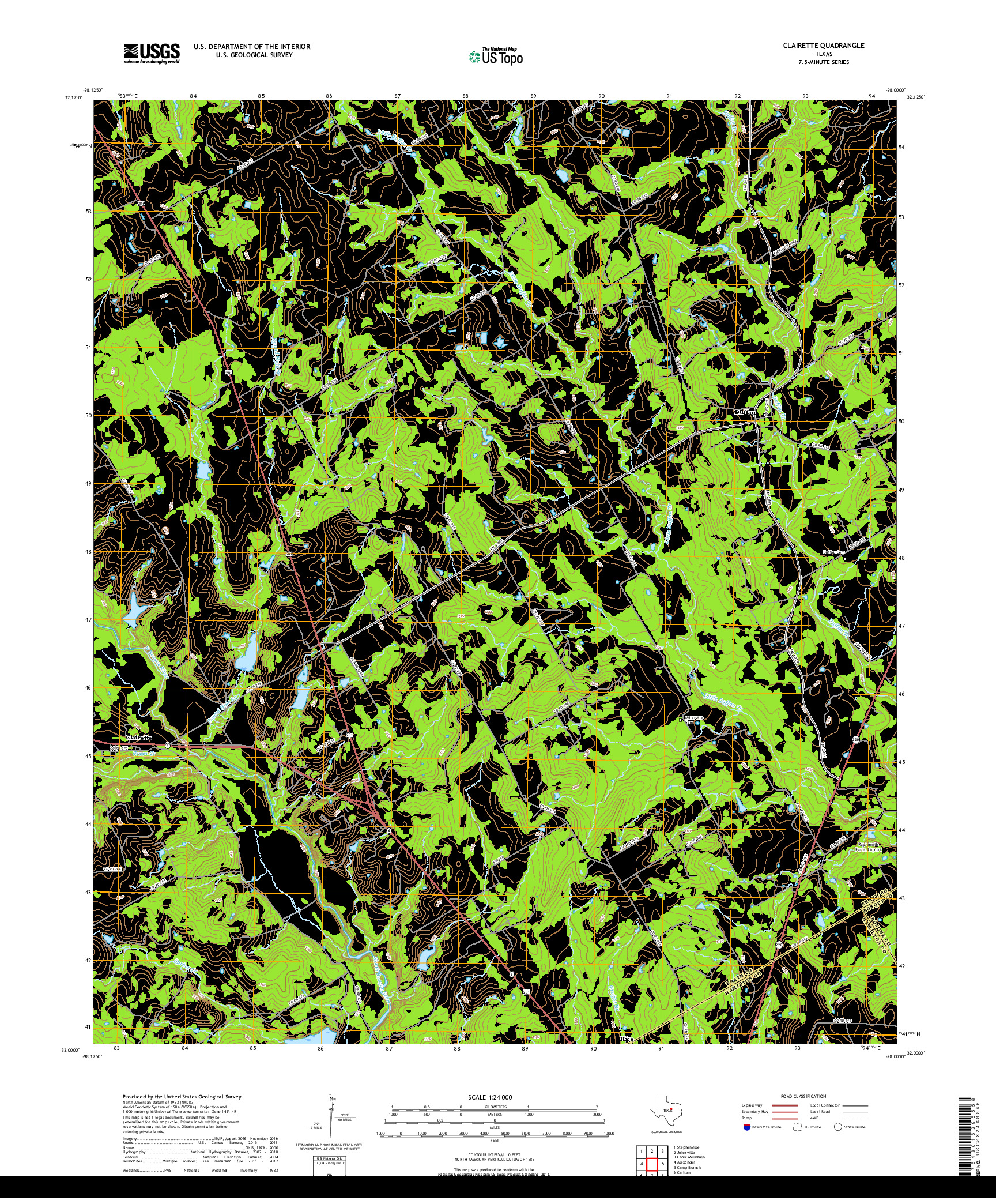 USGS US TOPO 7.5-MINUTE MAP FOR CLAIRETTE, TX 2019