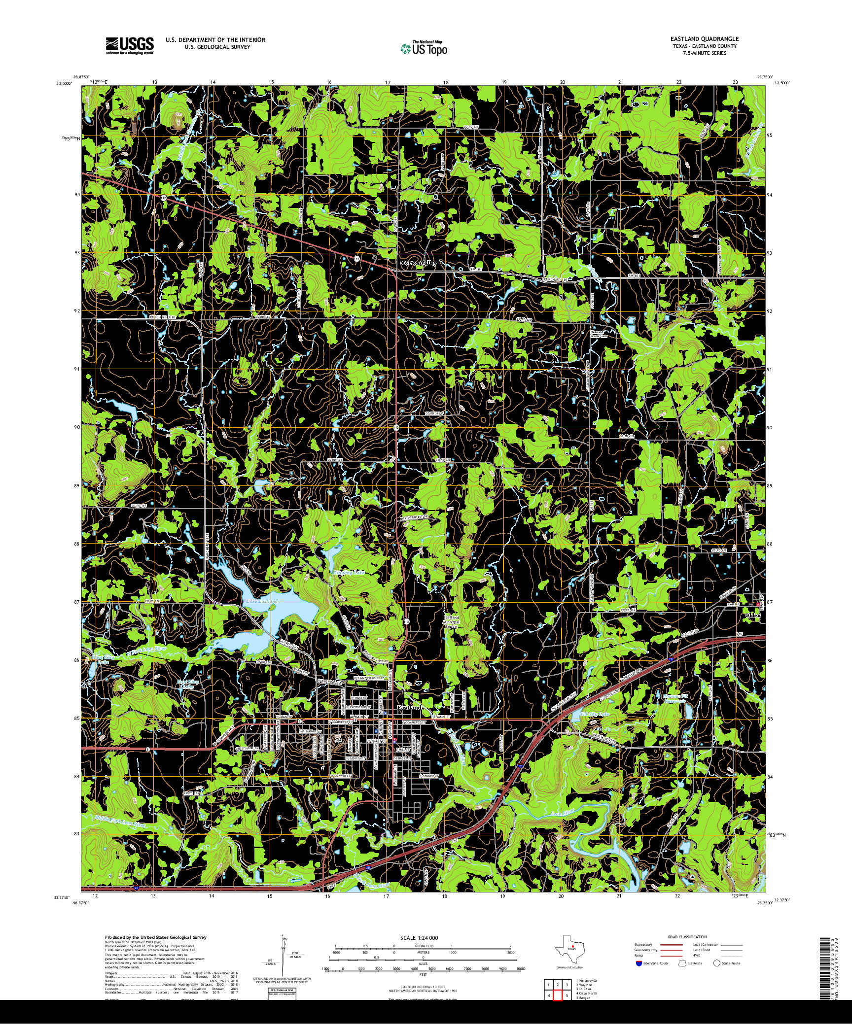 USGS US TOPO 7.5-MINUTE MAP FOR EASTLAND, TX 2019