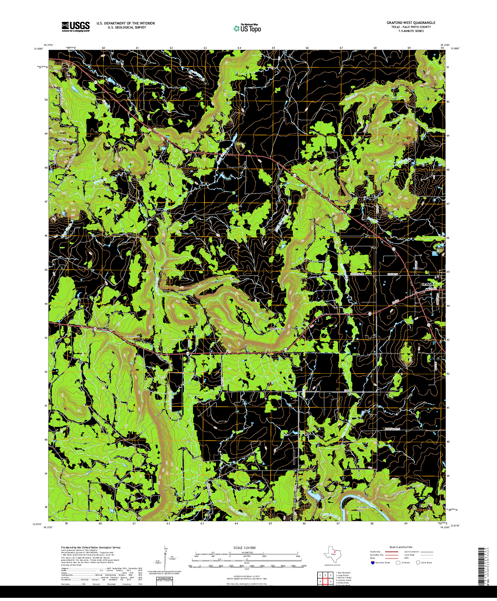 USGS US TOPO 7.5-MINUTE MAP FOR GRAFORD WEST, TX 2019