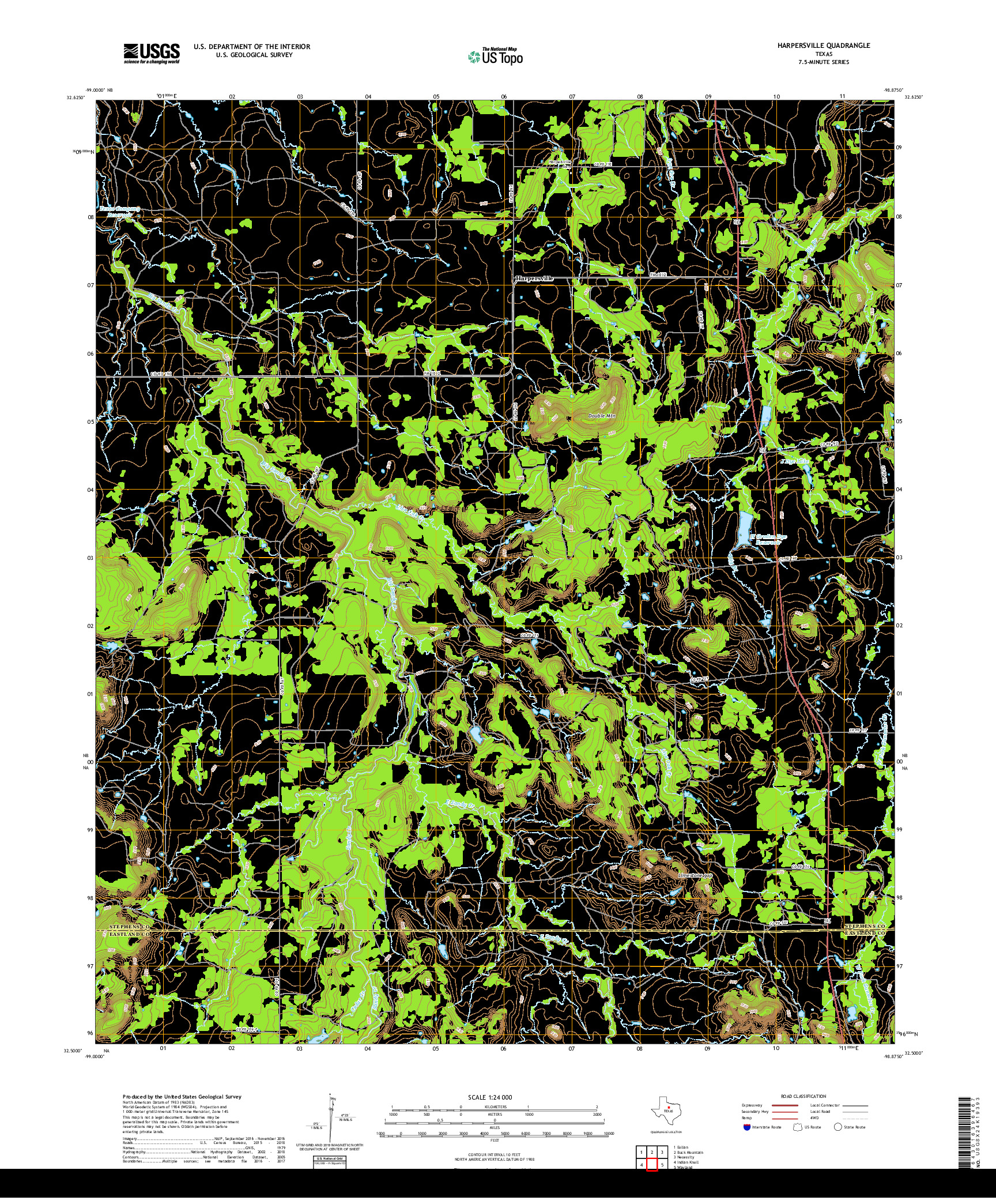 USGS US TOPO 7.5-MINUTE MAP FOR HARPERSVILLE, TX 2019