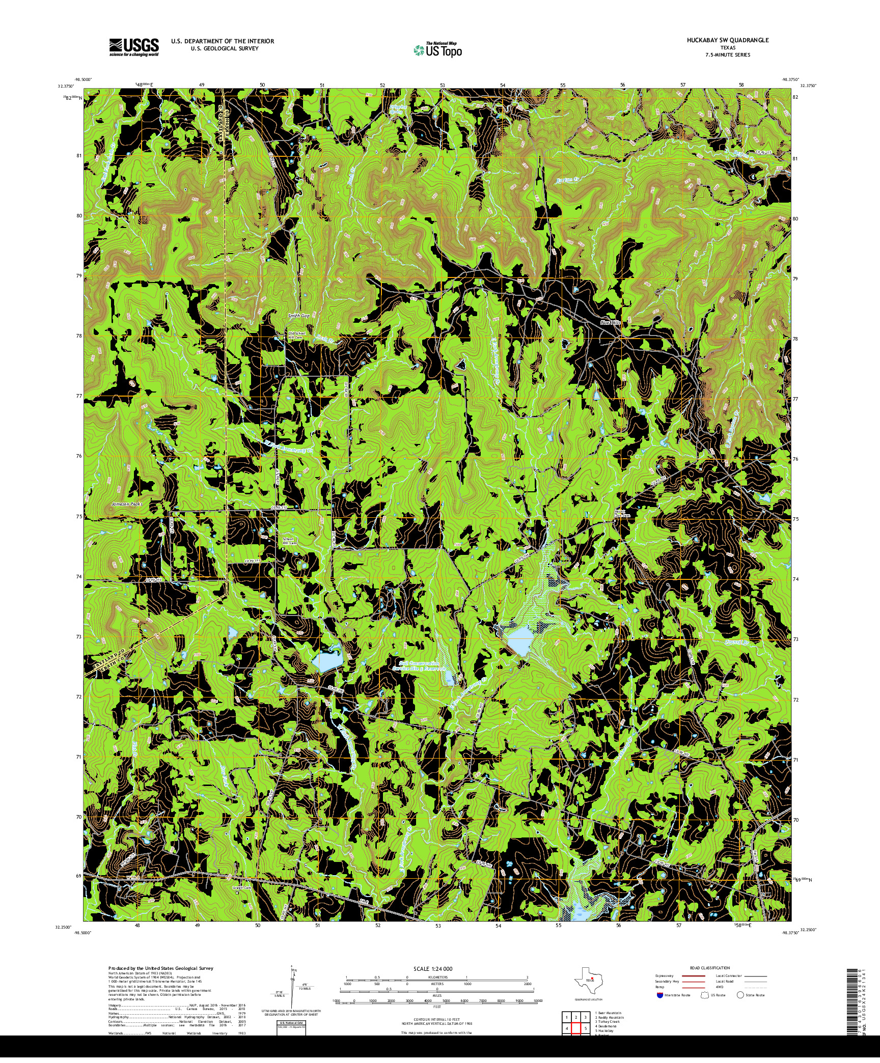 USGS US TOPO 7.5-MINUTE MAP FOR HUCKABAY SW, TX 2019