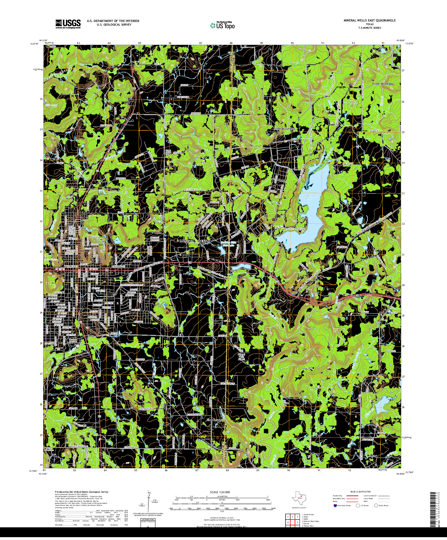 USGS US TOPO 7.5-MINUTE MAP FOR MINERAL WELLS EAST, TX 2019