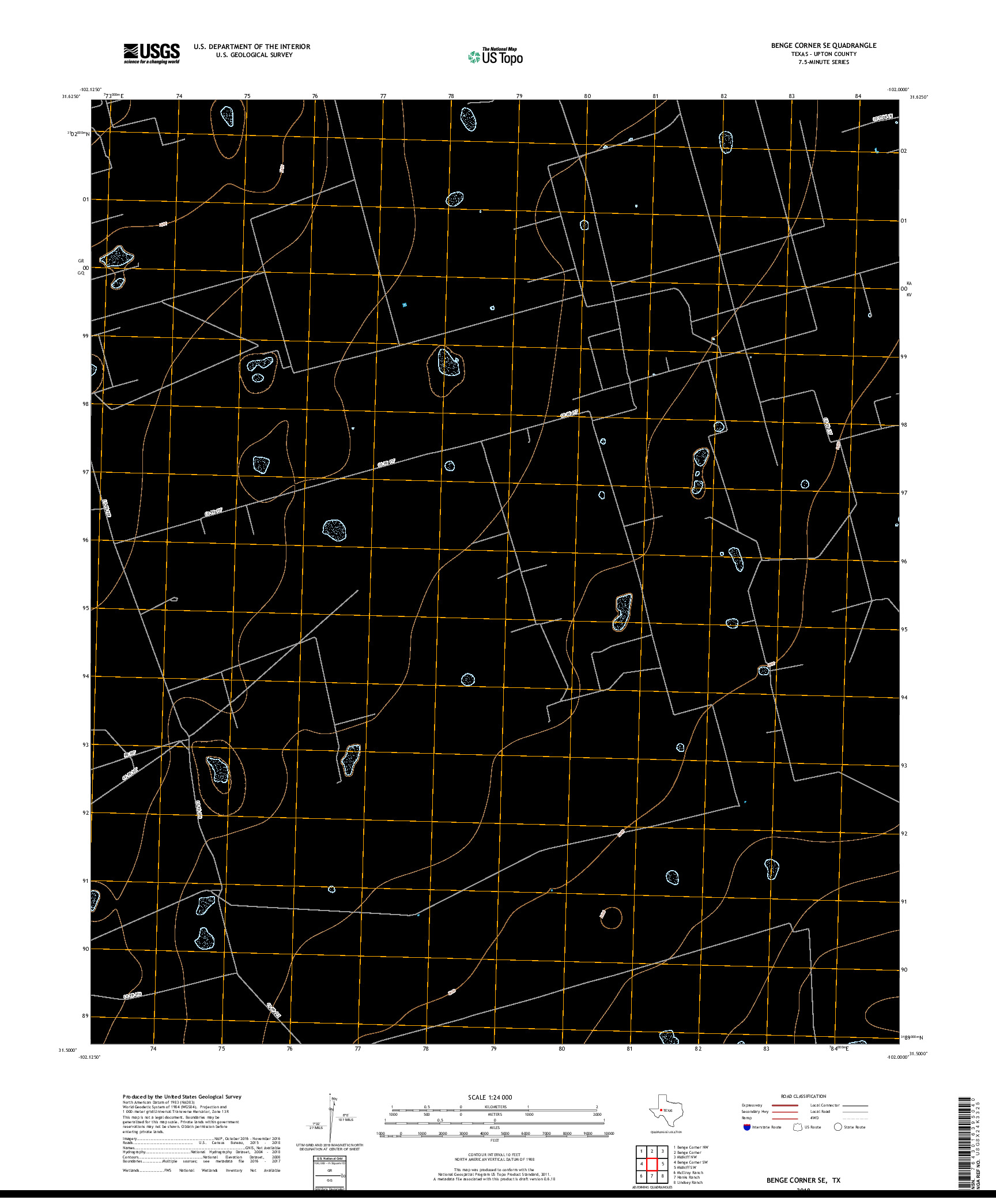USGS US TOPO 7.5-MINUTE MAP FOR BENGE CORNER SE, TX 2019