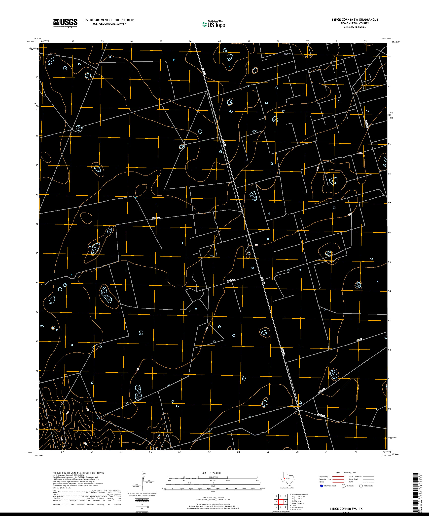 USGS US TOPO 7.5-MINUTE MAP FOR BENGE CORNER SW, TX 2019