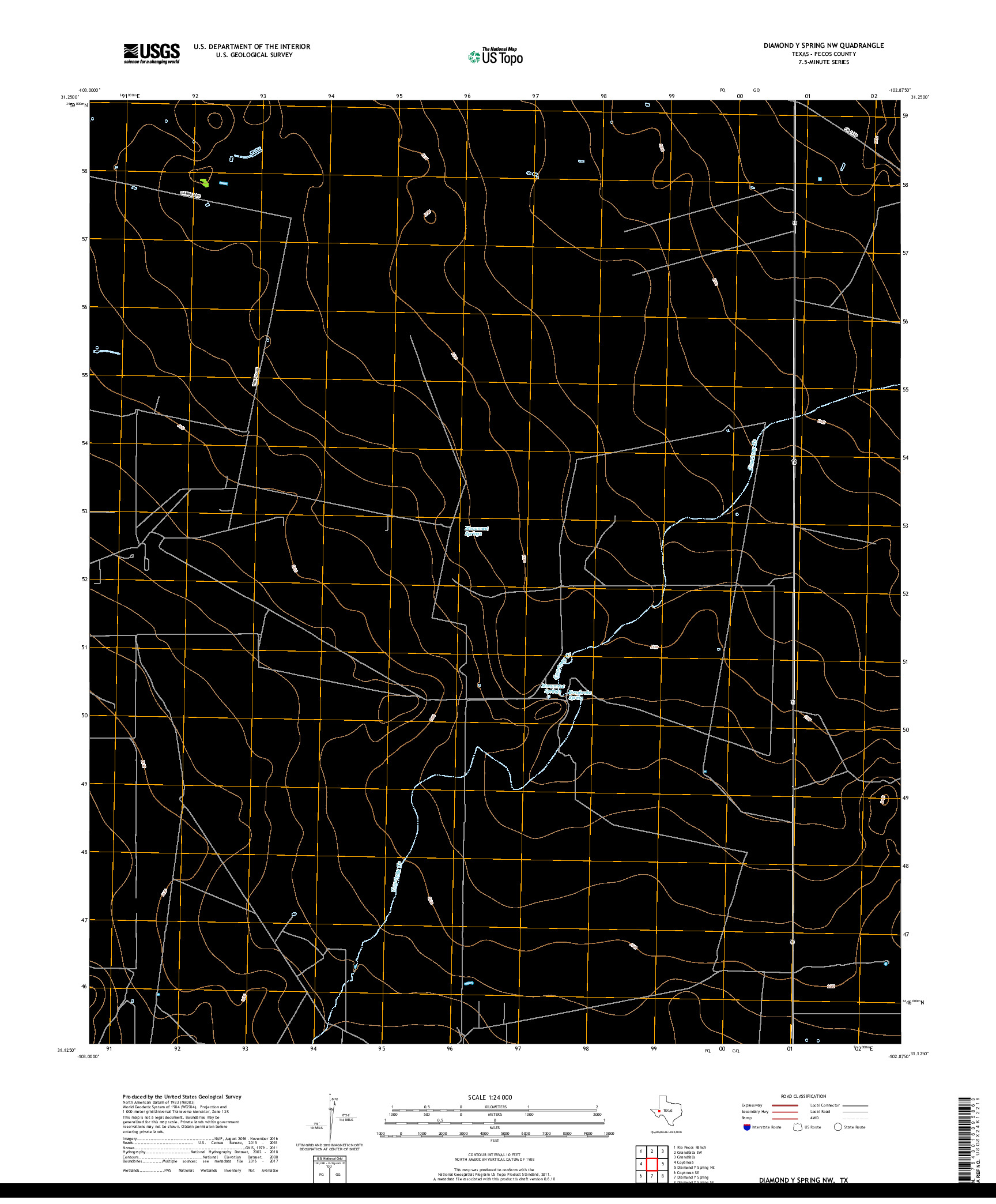 USGS US TOPO 7.5-MINUTE MAP FOR DIAMOND Y SPRING NW, TX 2019