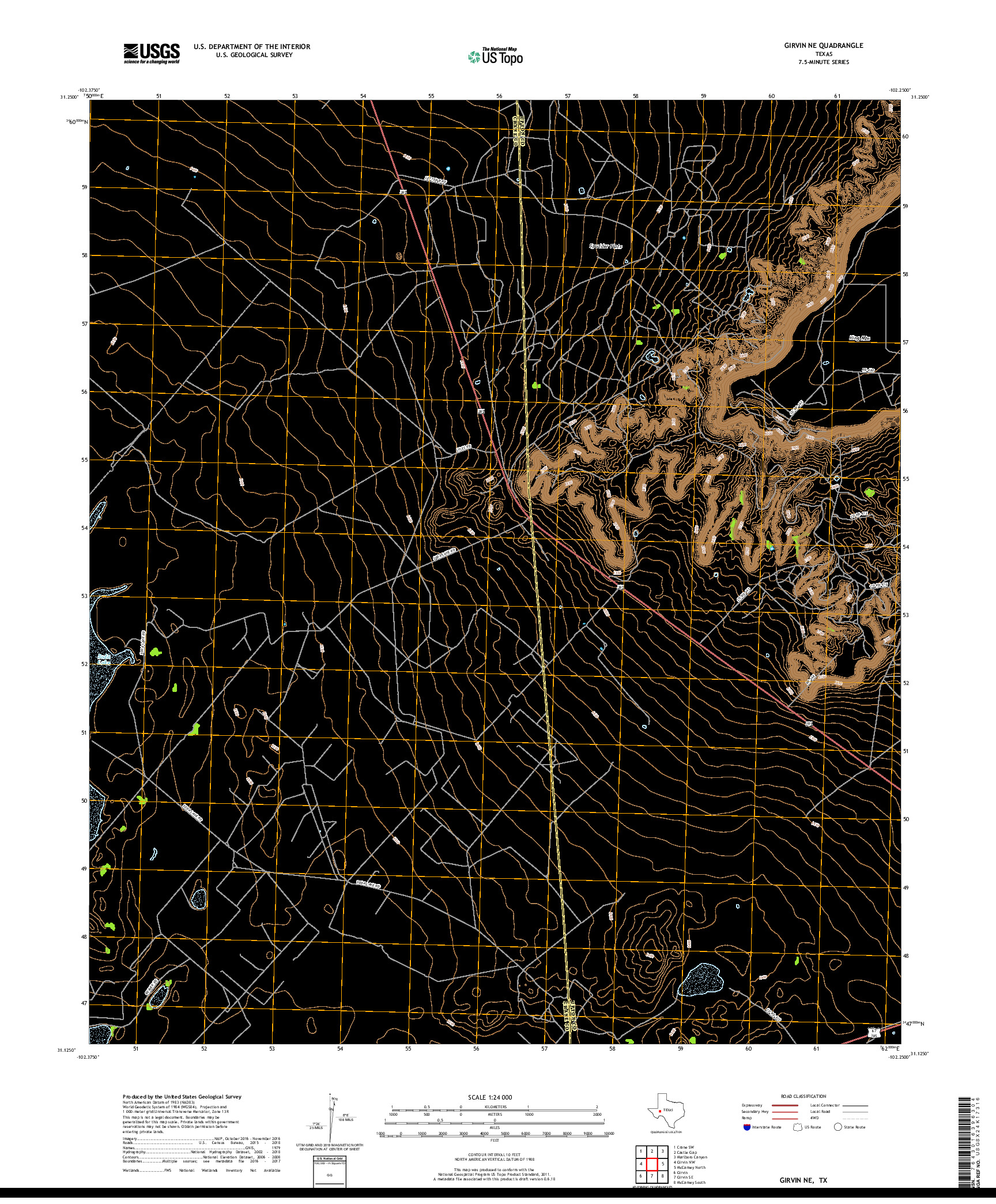 USGS US TOPO 7.5-MINUTE MAP FOR GIRVIN NE, TX 2019