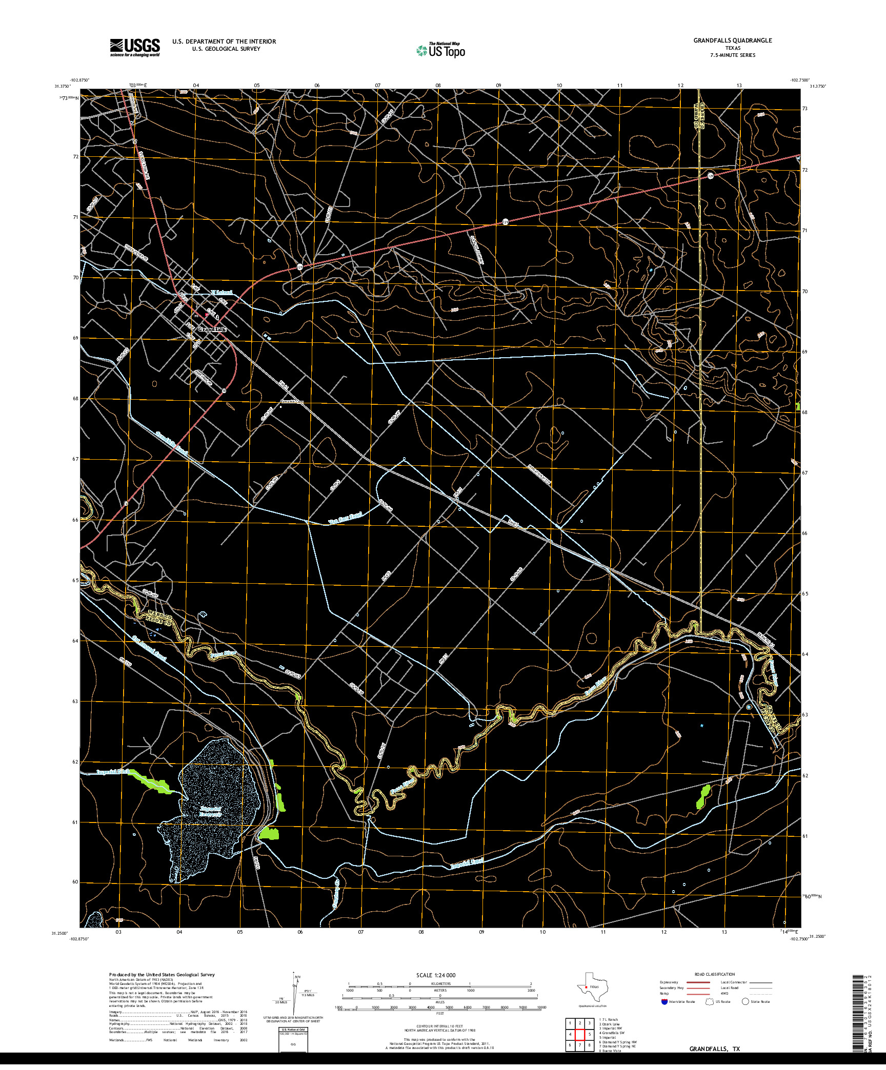 USGS US TOPO 7.5-MINUTE MAP FOR GRANDFALLS, TX 2019