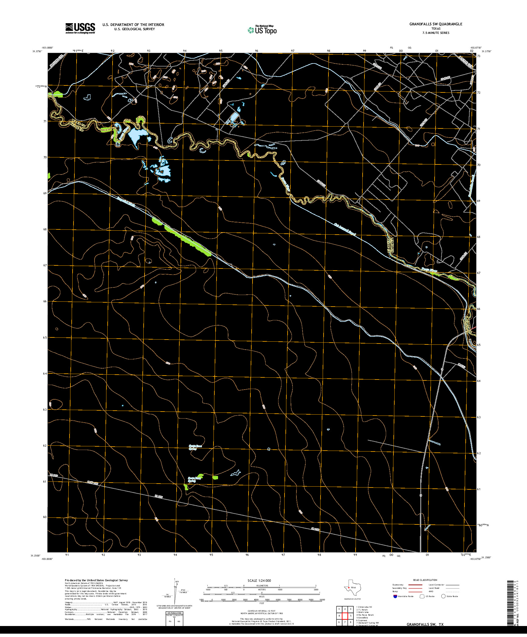 USGS US TOPO 7.5-MINUTE MAP FOR GRANDFALLS SW, TX 2019
