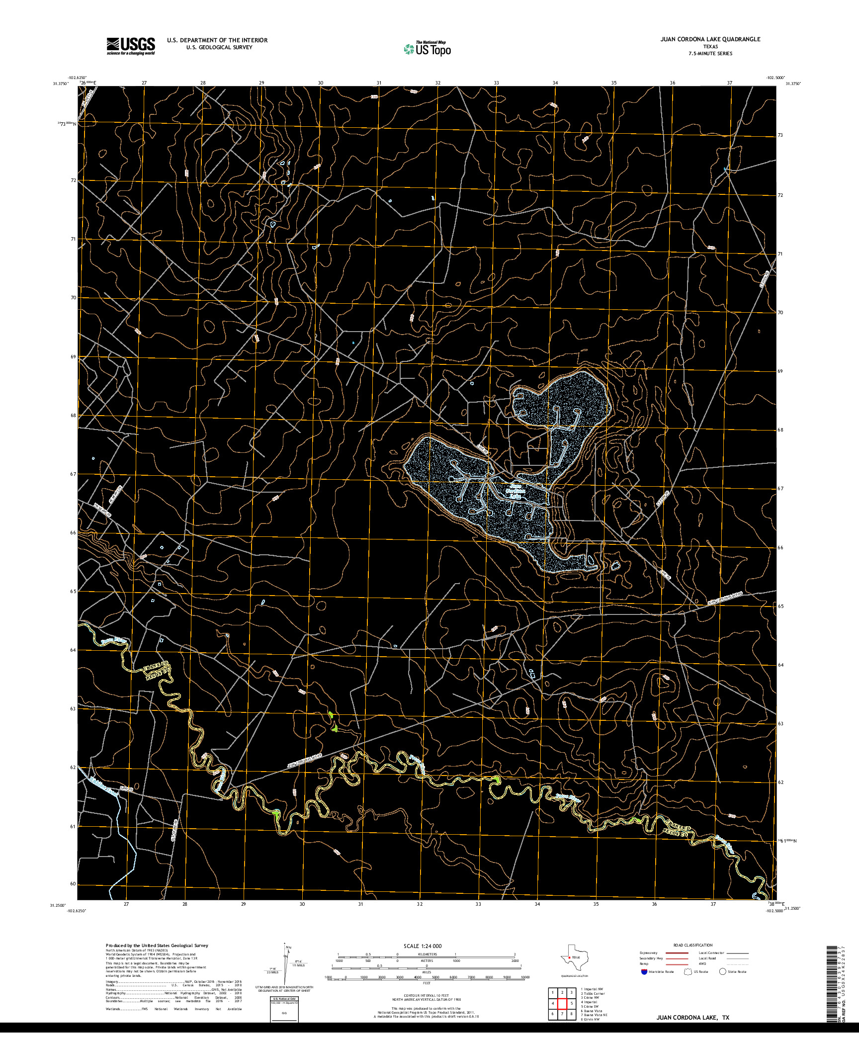 USGS US TOPO 7.5-MINUTE MAP FOR JUAN CORDONA LAKE, TX 2019
