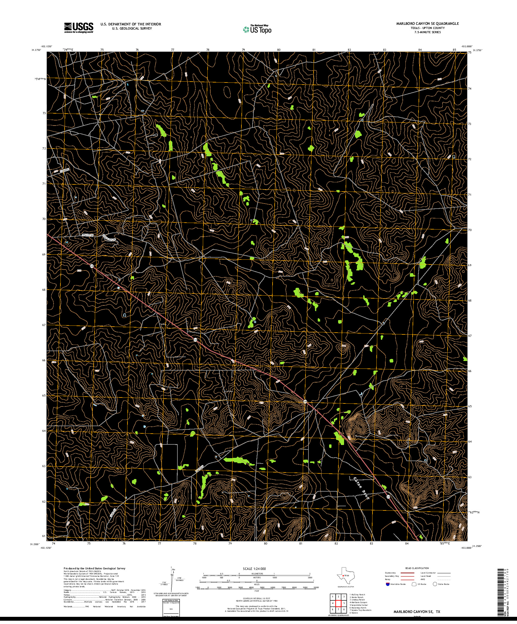 USGS US TOPO 7.5-MINUTE MAP FOR MARLBORO CANYON SE, TX 2019