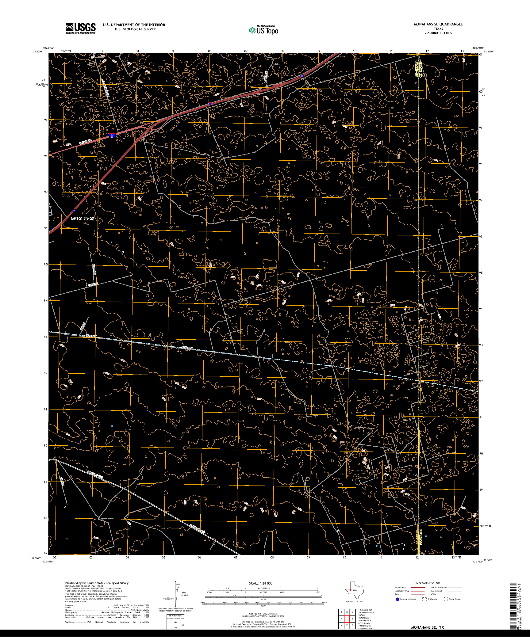 USGS US TOPO 7.5-MINUTE MAP FOR MONAHANS SE, TX 2019