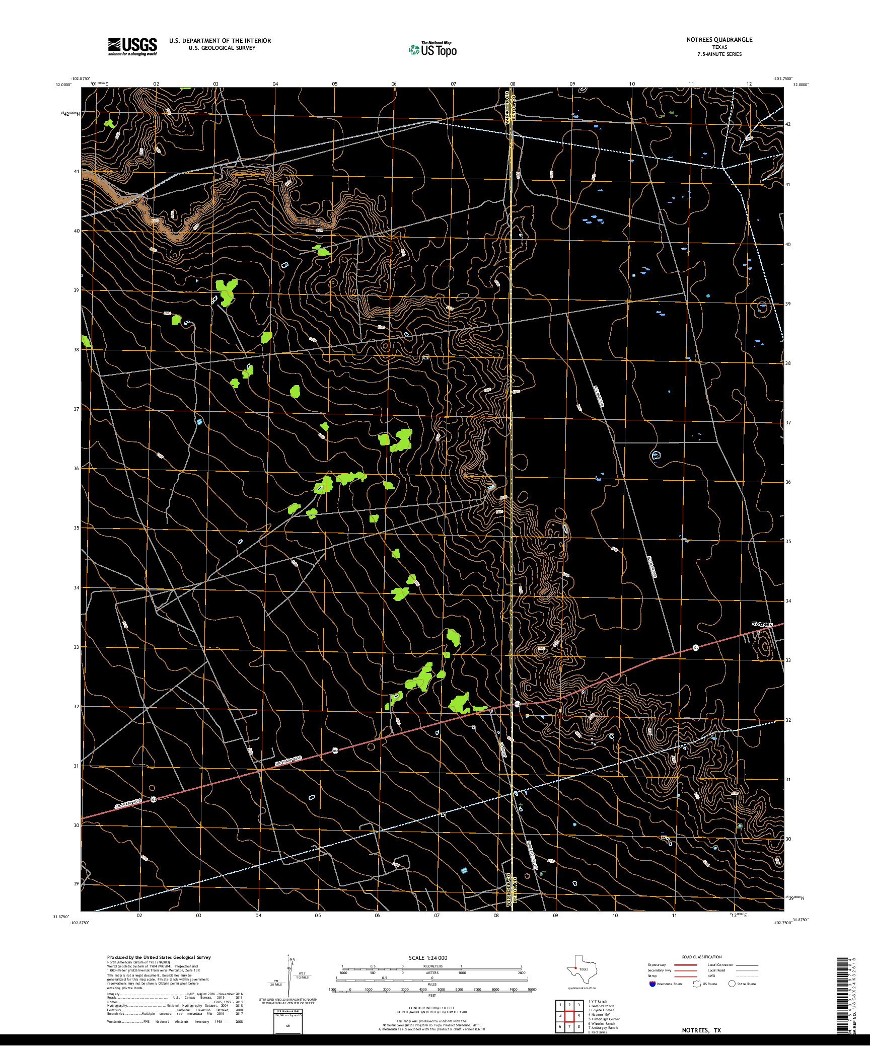 USGS US TOPO 7.5-MINUTE MAP FOR NOTREES, TX 2019