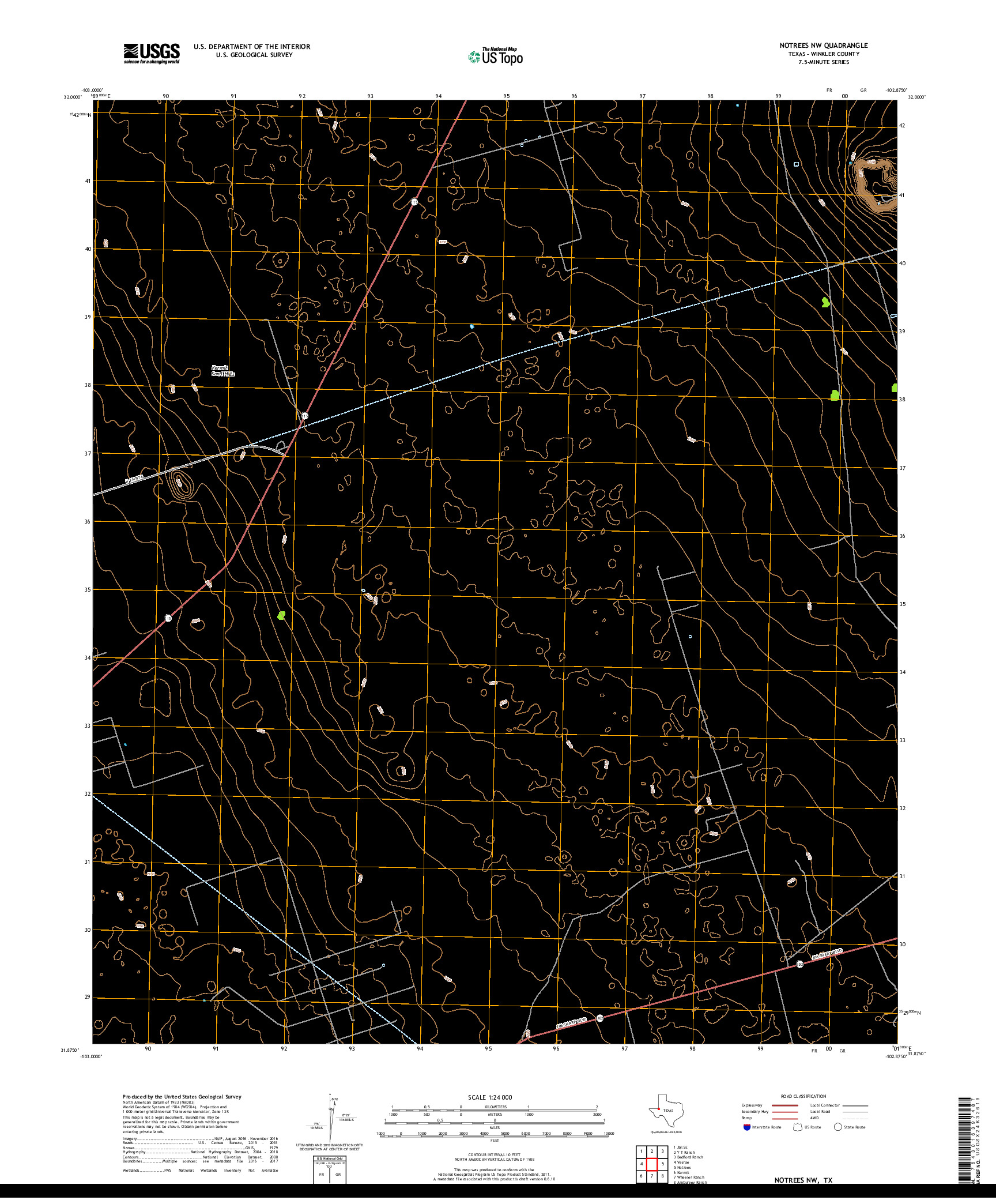USGS US TOPO 7.5-MINUTE MAP FOR NOTREES NW, TX 2019