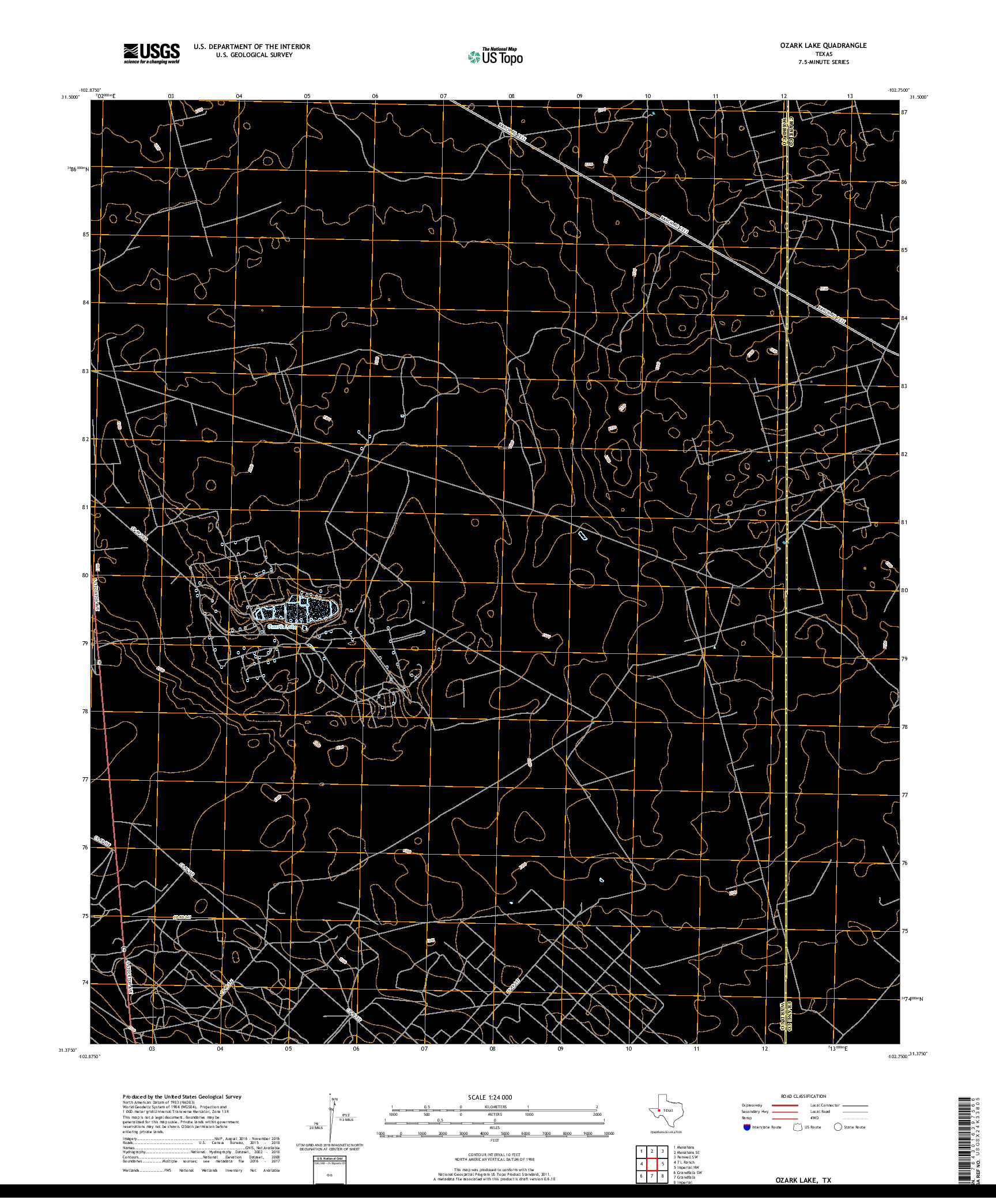 USGS US TOPO 7.5-MINUTE MAP FOR OZARK LAKE, TX 2019