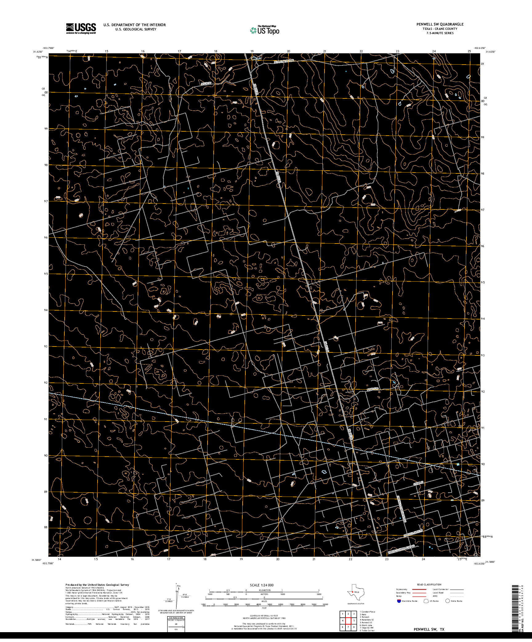 USGS US TOPO 7.5-MINUTE MAP FOR PENWELL SW, TX 2019