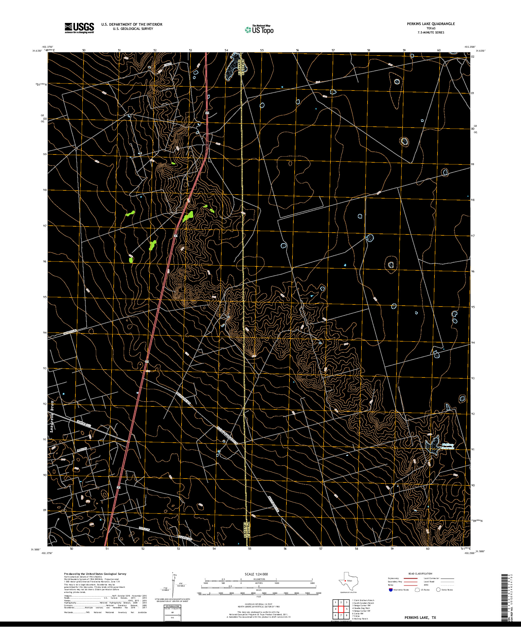 USGS US TOPO 7.5-MINUTE MAP FOR PERKINS LAKE, TX 2019