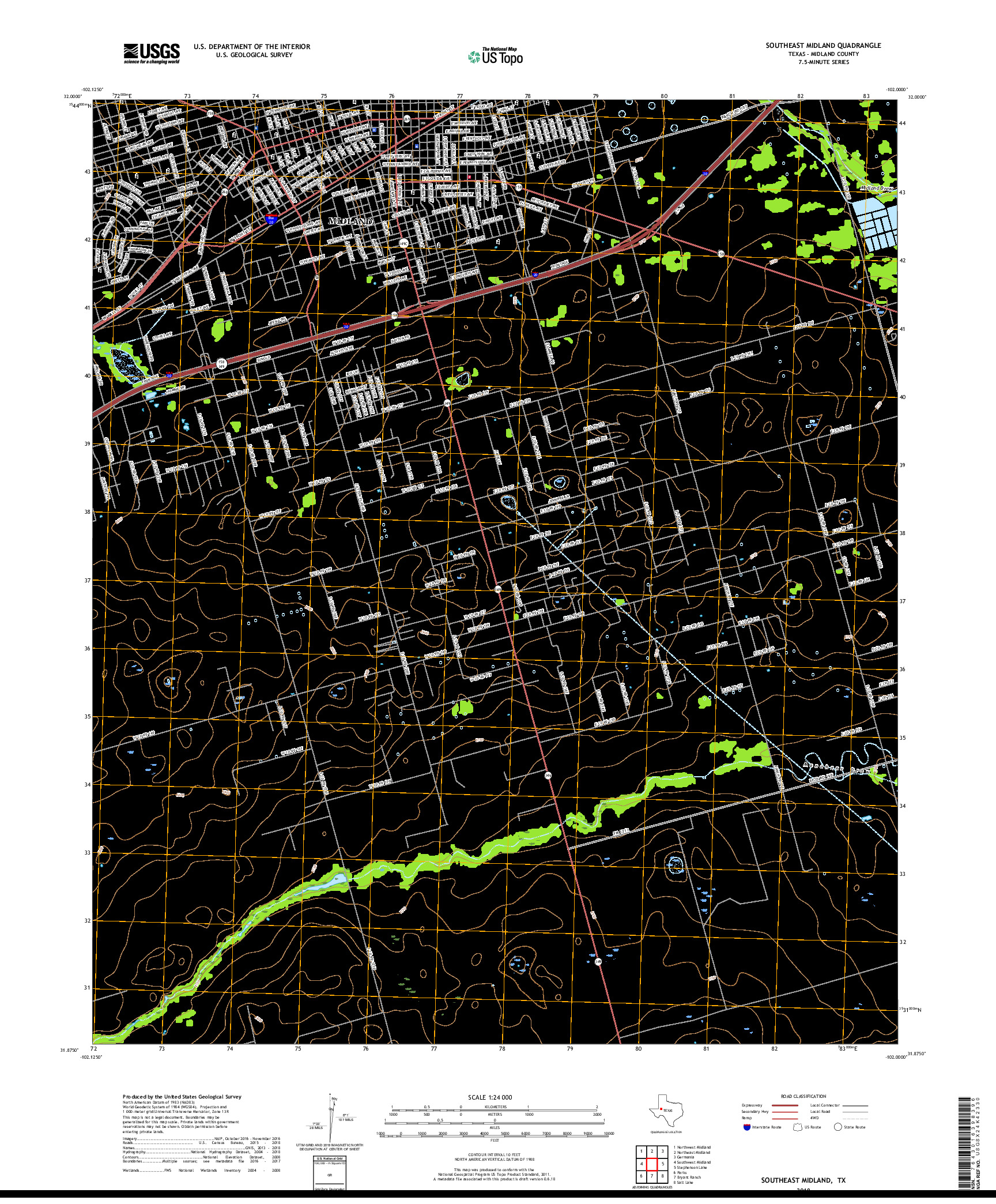 USGS US TOPO 7.5-MINUTE MAP FOR SOUTHEAST MIDLAND, TX 2019