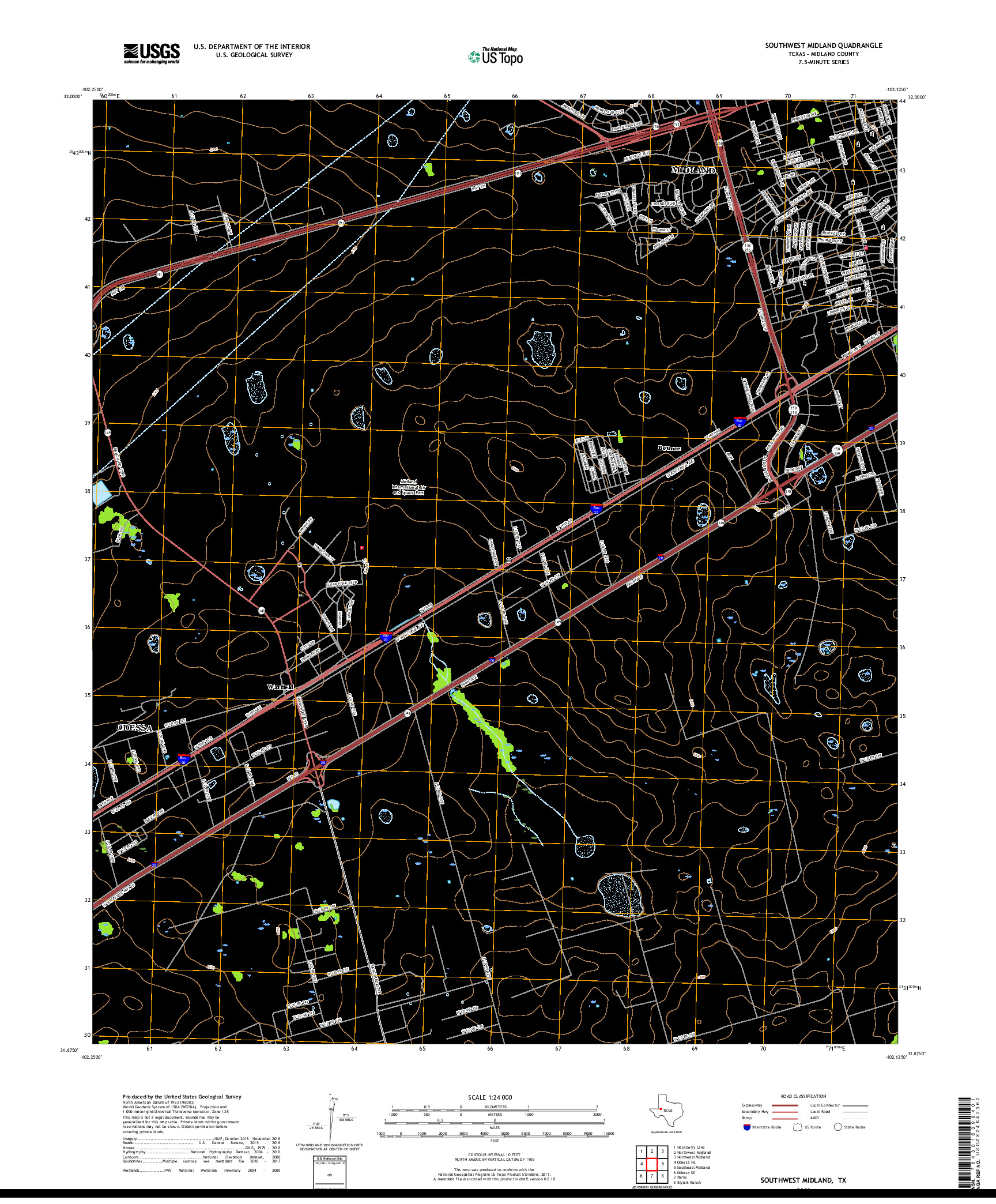 USGS US TOPO 7.5-MINUTE MAP FOR SOUTHWEST MIDLAND, TX 2019