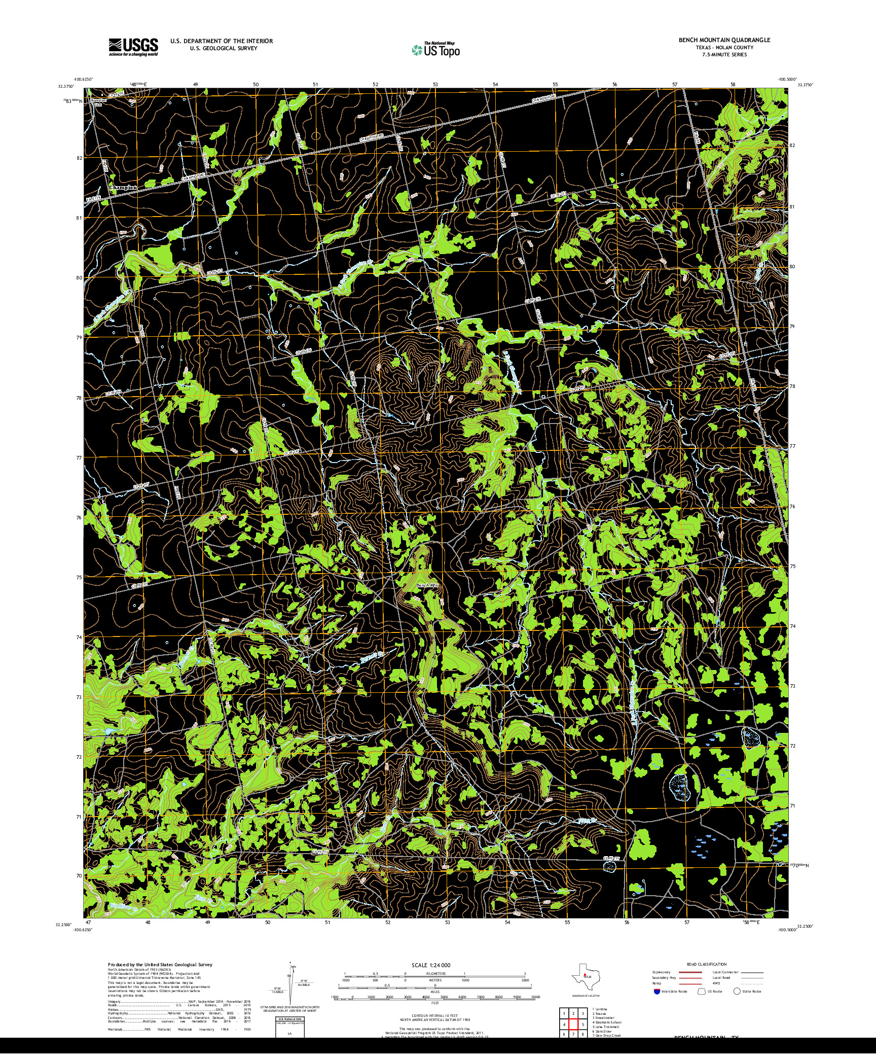 USGS US TOPO 7.5-MINUTE MAP FOR BENCH MOUNTAIN, TX 2019