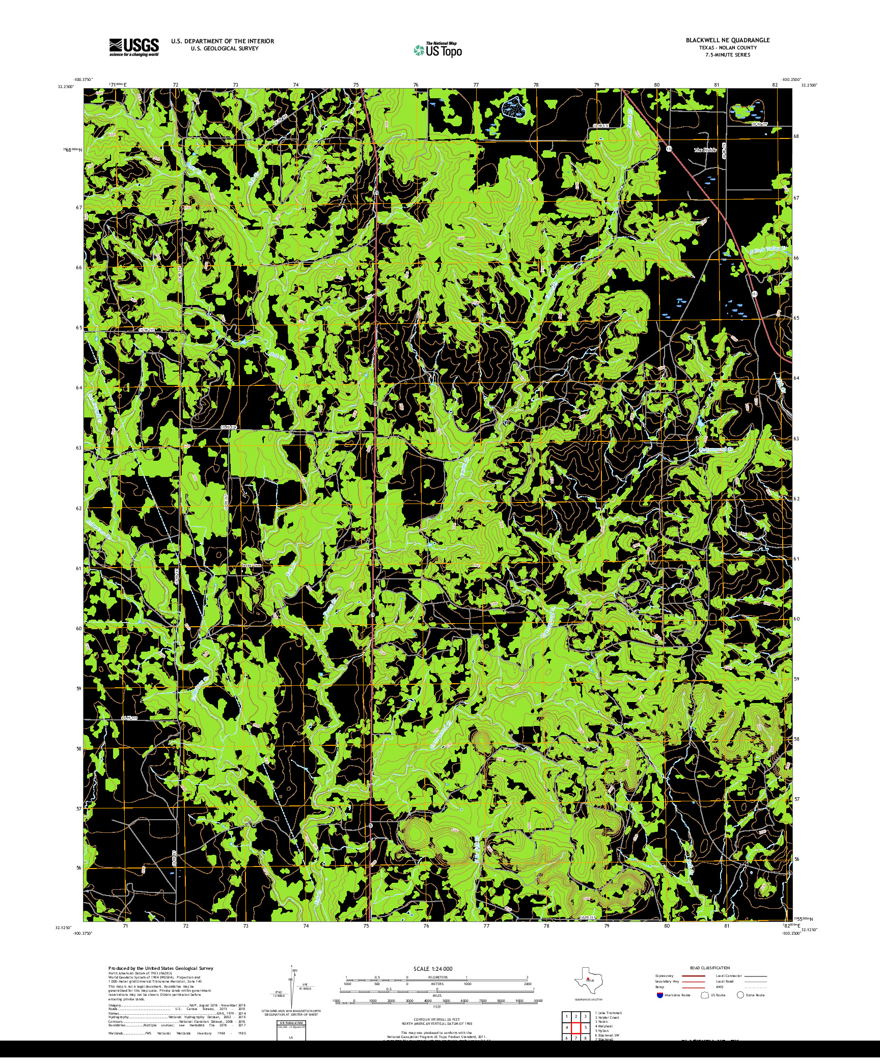 USGS US TOPO 7.5-MINUTE MAP FOR BLACKWELL NE, TX 2019