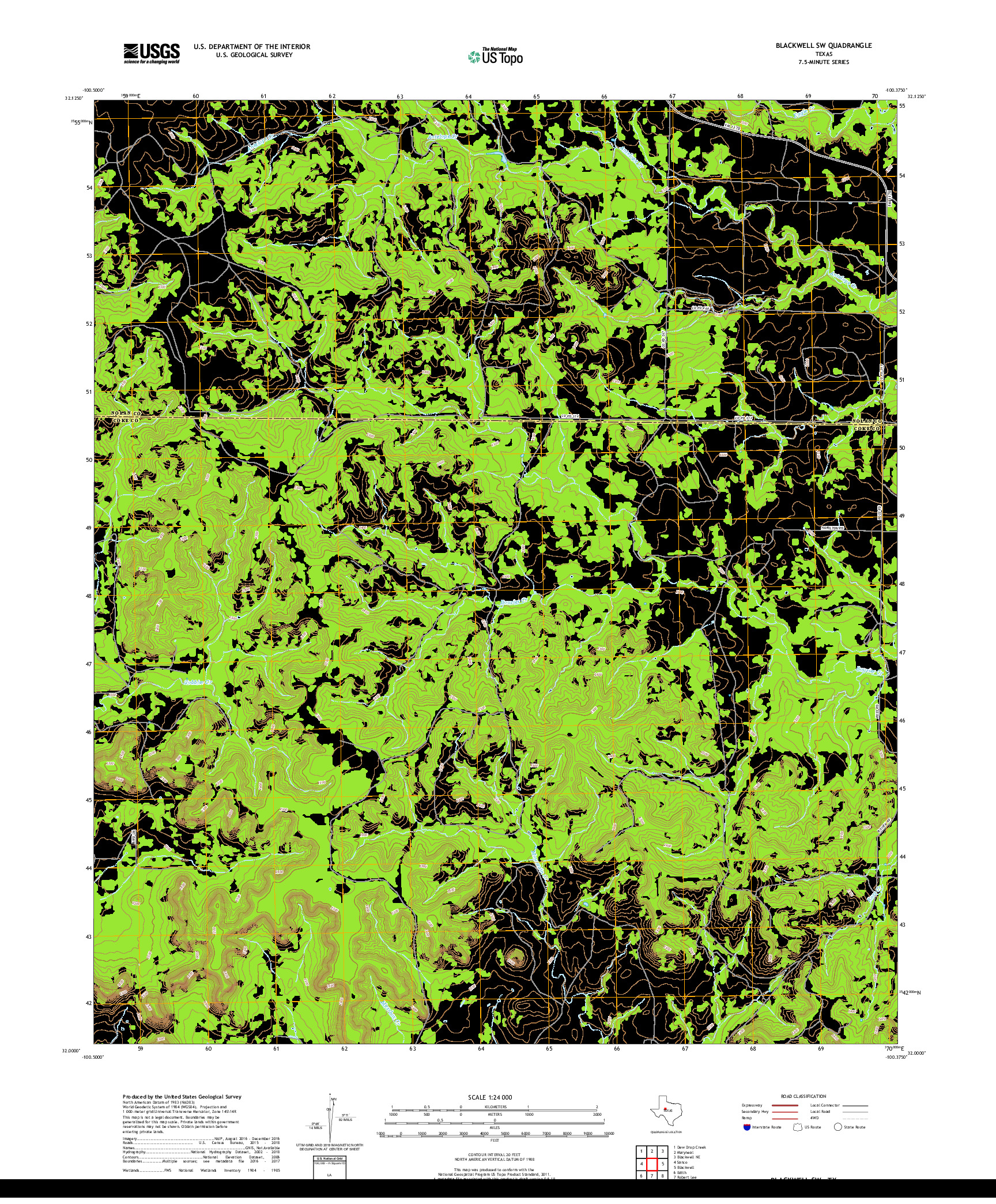 USGS US TOPO 7.5-MINUTE MAP FOR BLACKWELL SW, TX 2019