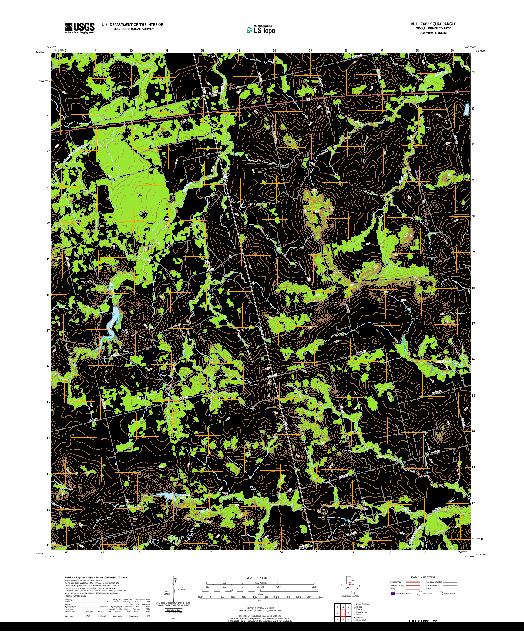 USGS US TOPO 7.5-MINUTE MAP FOR BULL CREEK, TX 2019