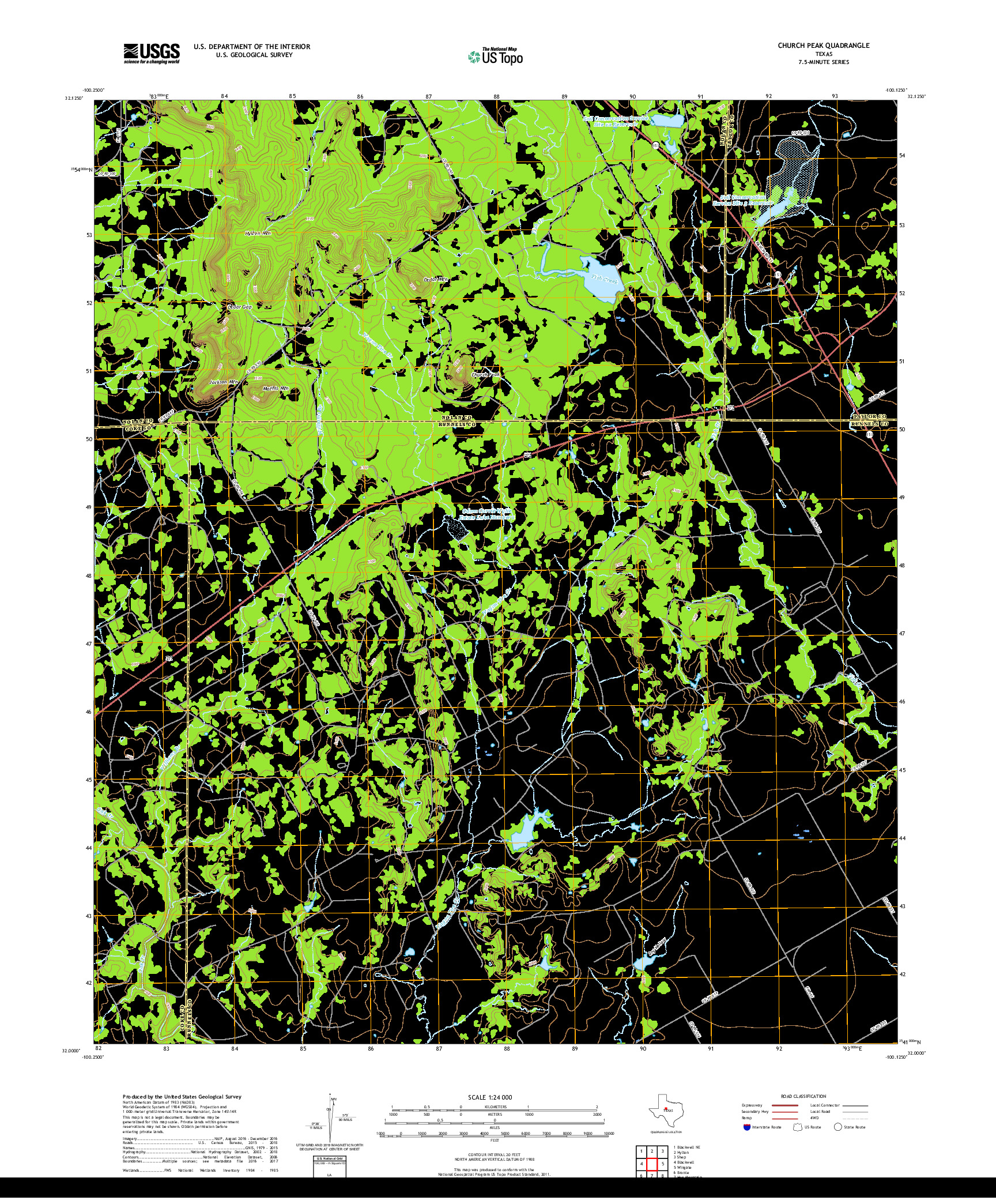 USGS US TOPO 7.5-MINUTE MAP FOR CHURCH PEAK, TX 2019